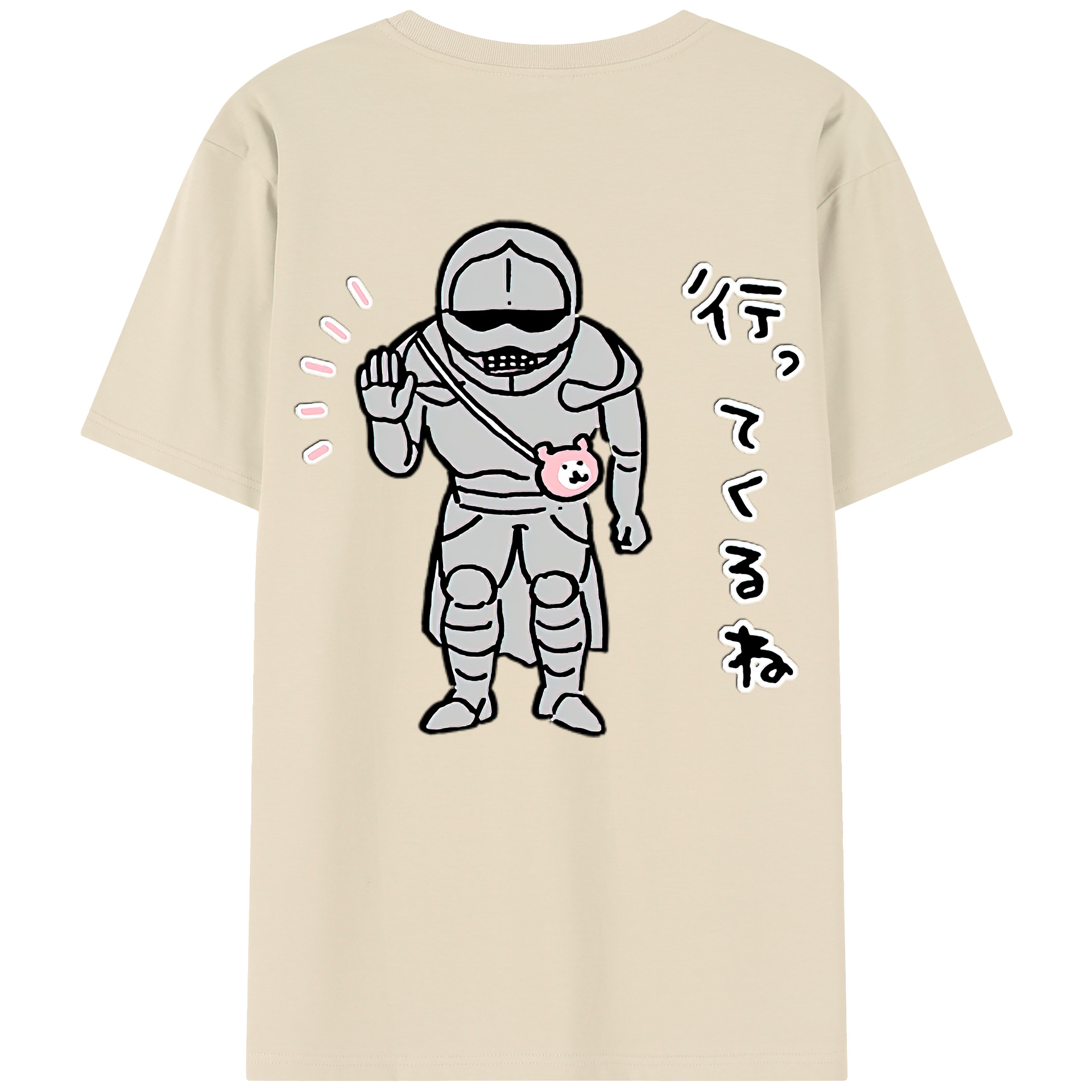 （画像用） ちいかわ 労働の鎧さん Chii-kawa Mr. Armor of Labor 綿100％半袖Tシャツ（背面プリント）