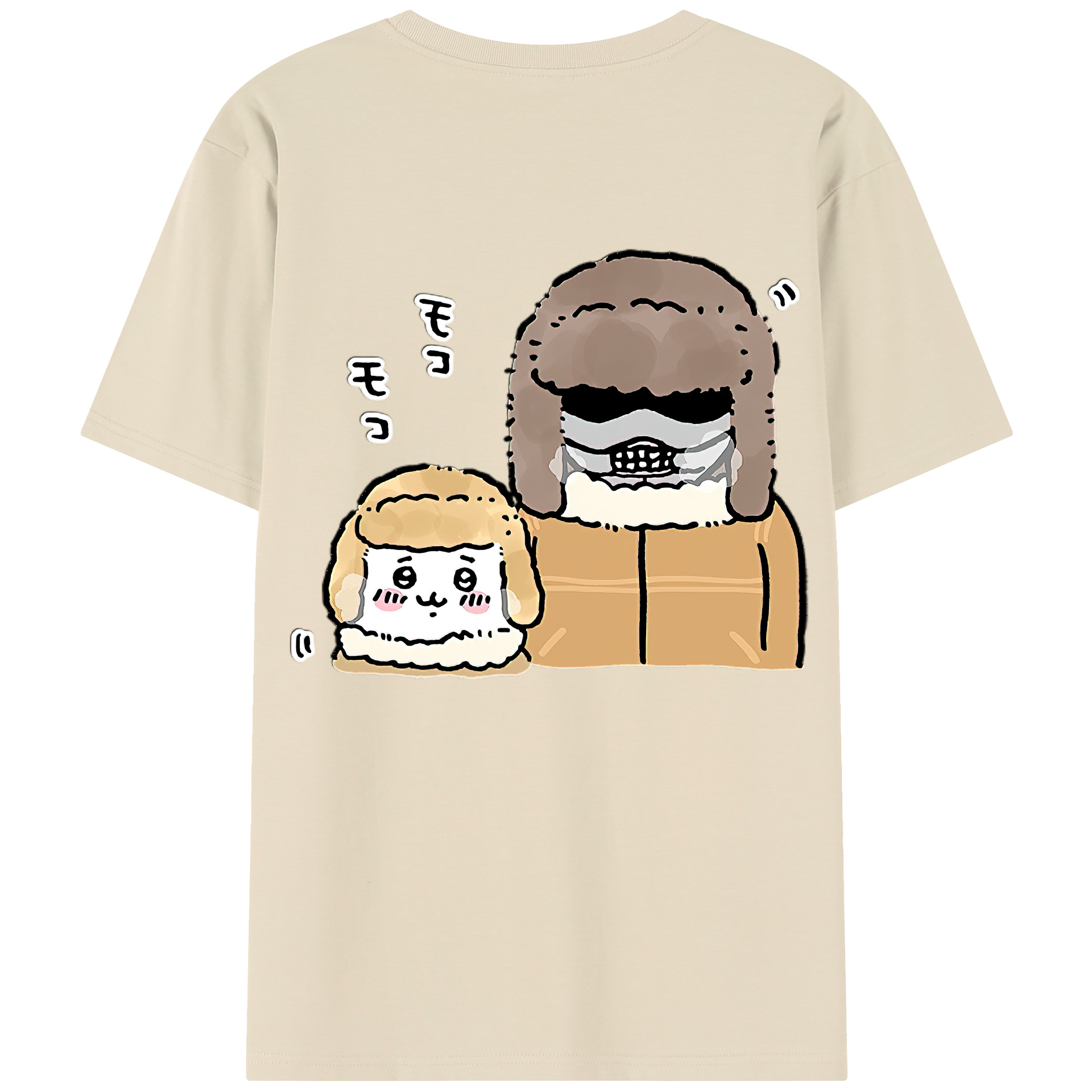 （画像用） ちいかわ 労働の鎧さん Chii-kawa Mr. Armor of Labor 綿100％半袖Tシャツ（背面プリント）