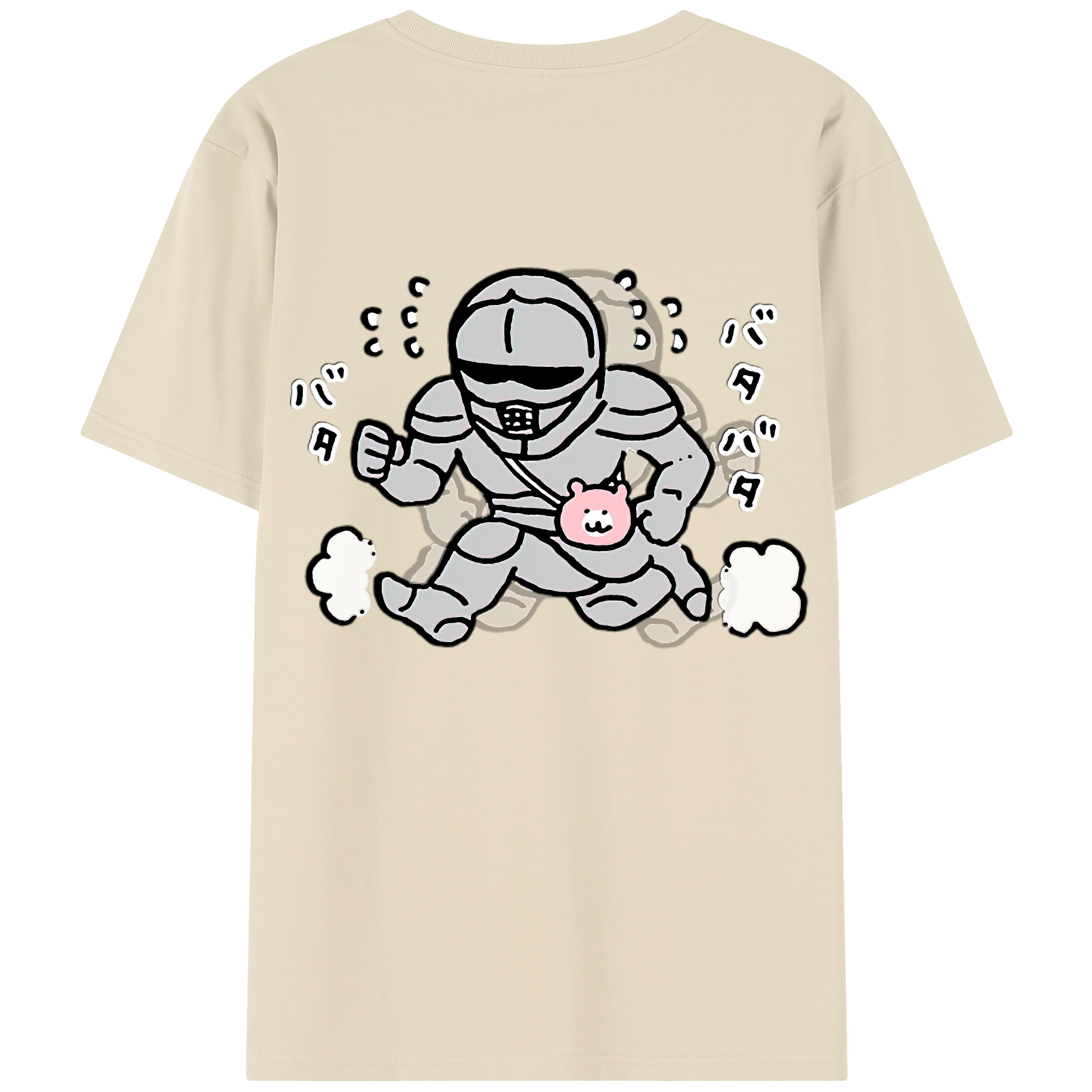 （画像用） ちいかわ 労働の鎧さん Chii-kawa Mr. Armor of Labor 綿100％半袖Tシャツ（背面プリント）
