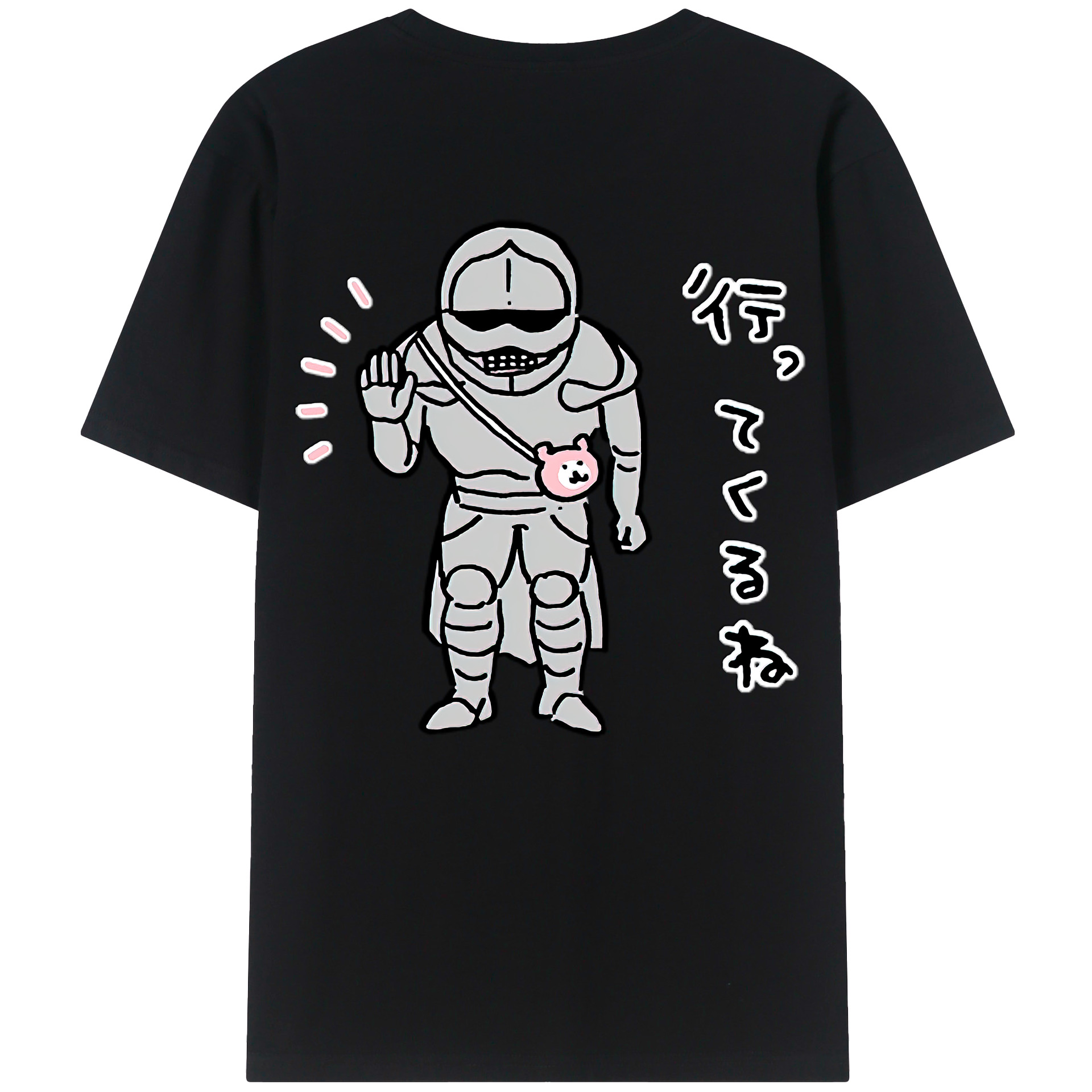 （画像用） ちいかわ 労働の鎧さん Chii-kawa Mr. Armor of Labor 綿100％半袖Tシャツ（背面プリント）