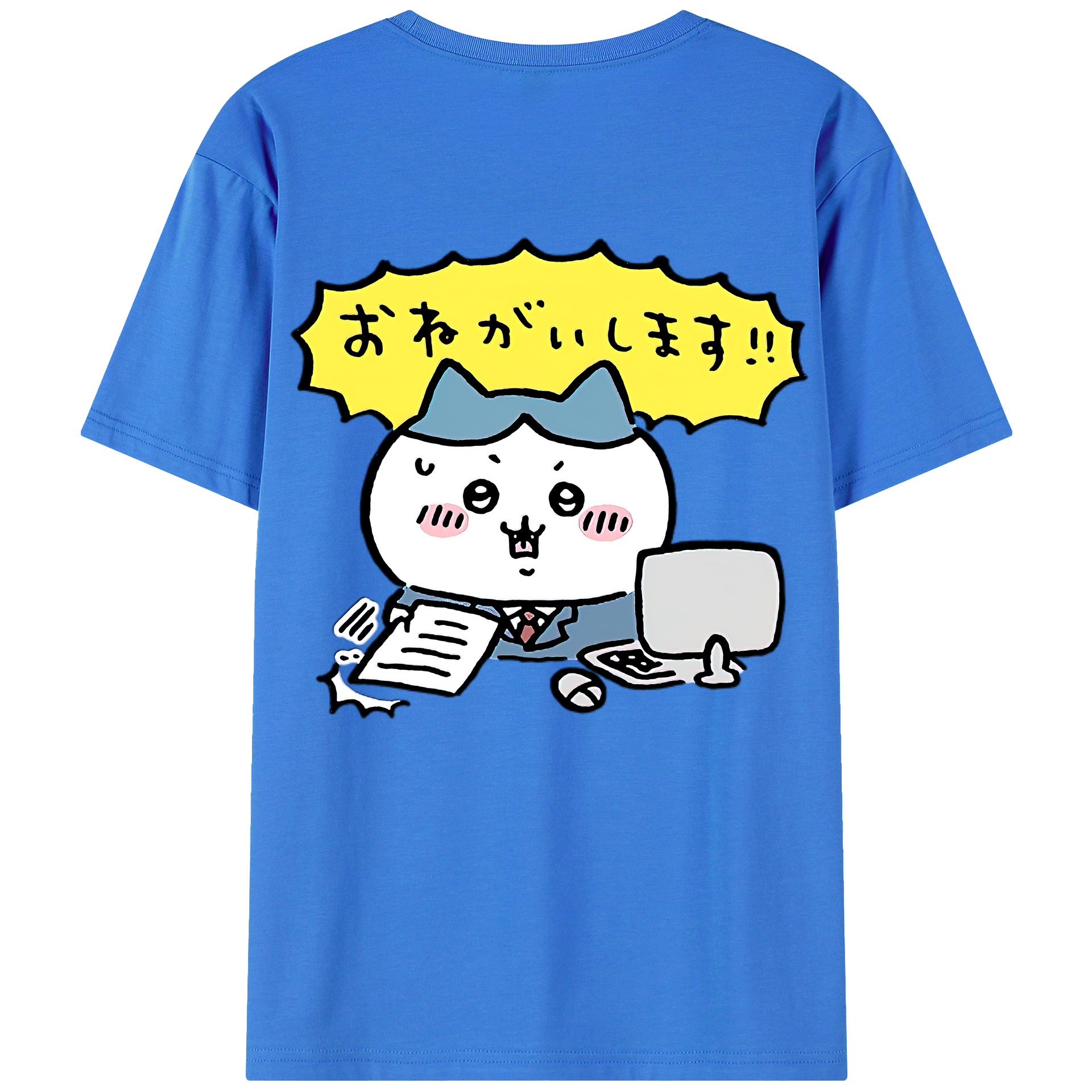 （画像用） ちいかわ ハチワレ Chii-kawa hachiware 綿100％半袖Tシャツ（背面プリント）