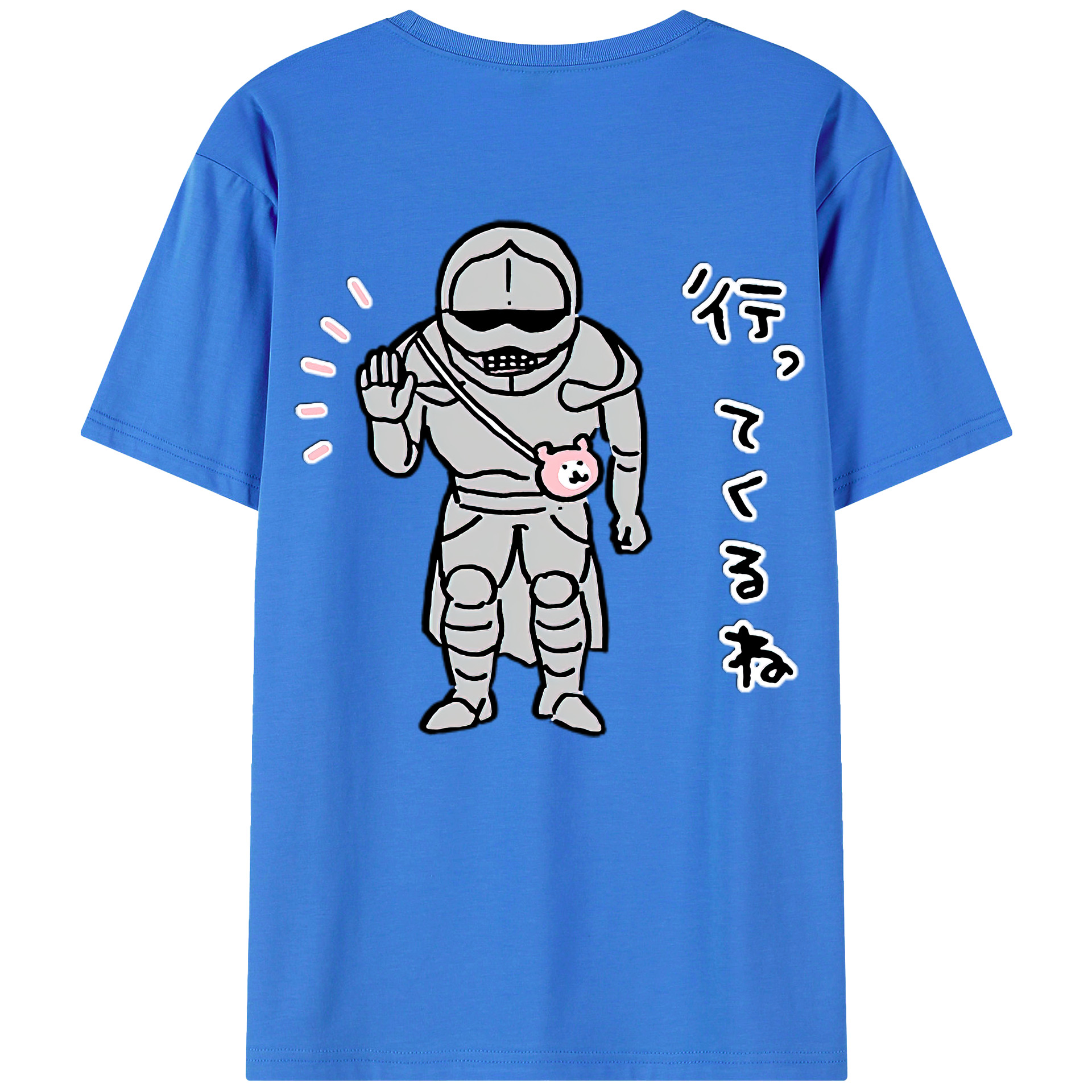 （画像用） ちいかわ 労働の鎧さん Chii-kawa Mr. Armor of Labor 綿100％半袖Tシャツ（背面プリント）