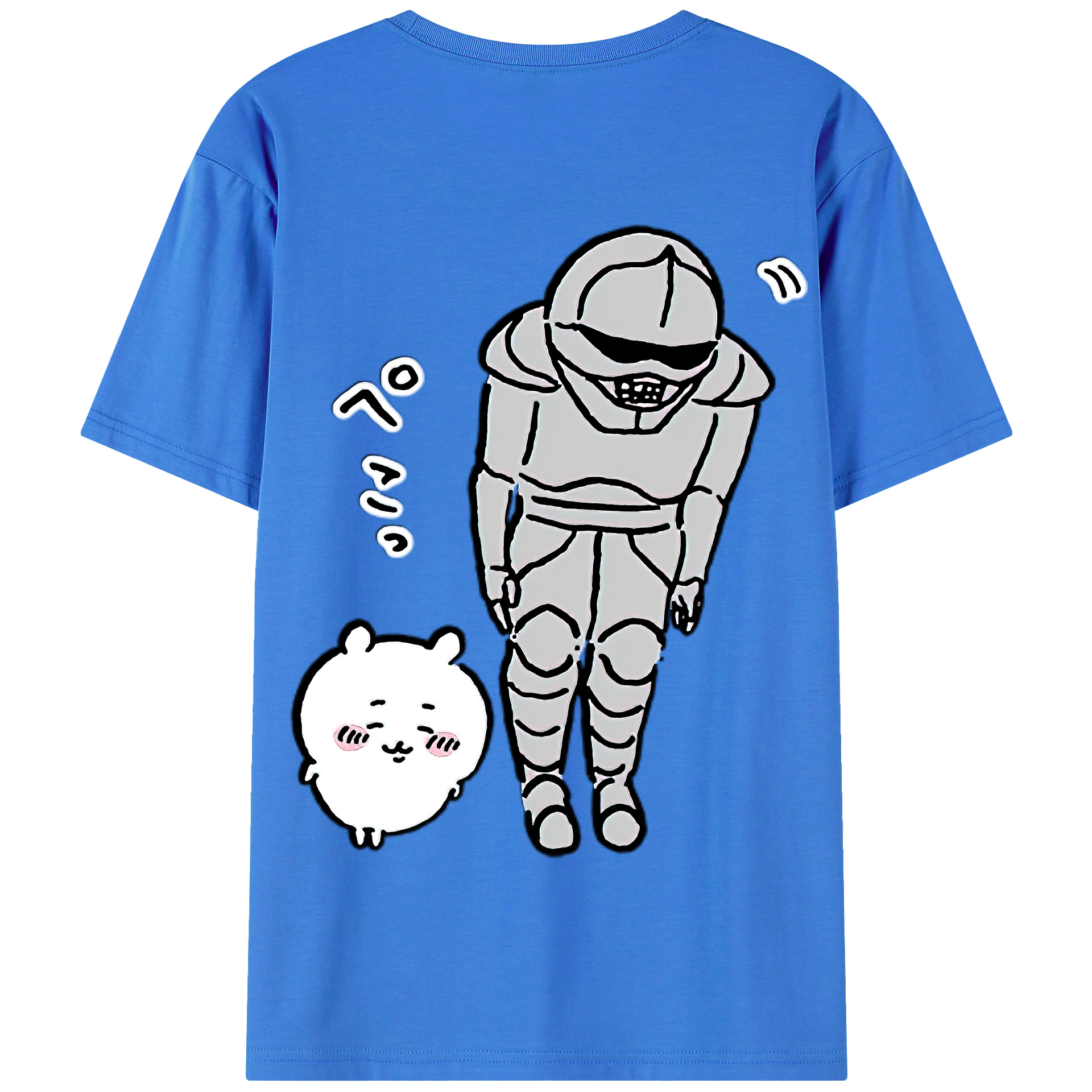 （画像用） ちいかわ 労働の鎧さん Chii-kawa Mr. Armor of Labor 綿100％半袖Tシャツ（背面プリント）