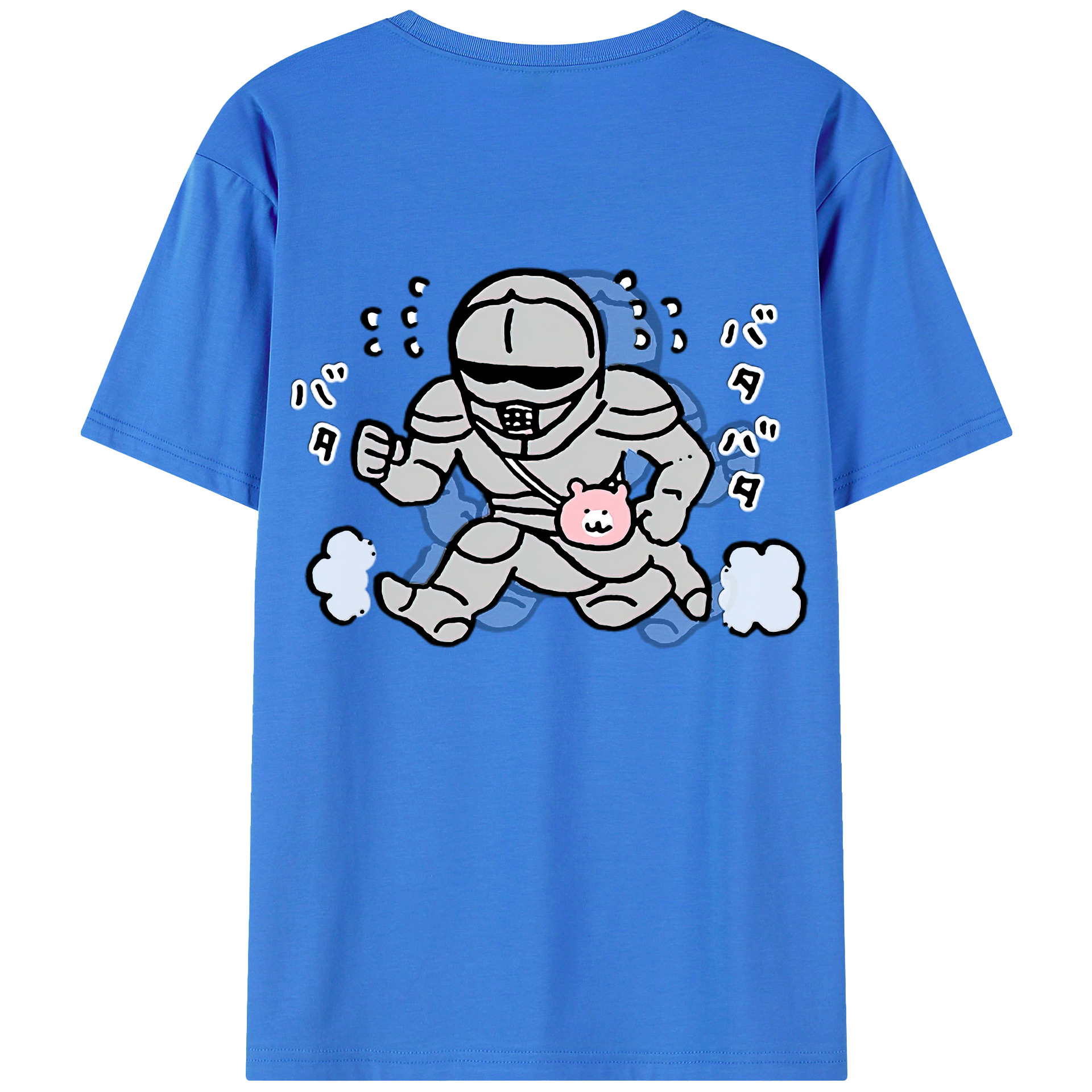 （画像用） ちいかわ 労働の鎧さん Chii-kawa Mr. Armor of Labor 綿100％半袖Tシャツ（背面プリント）