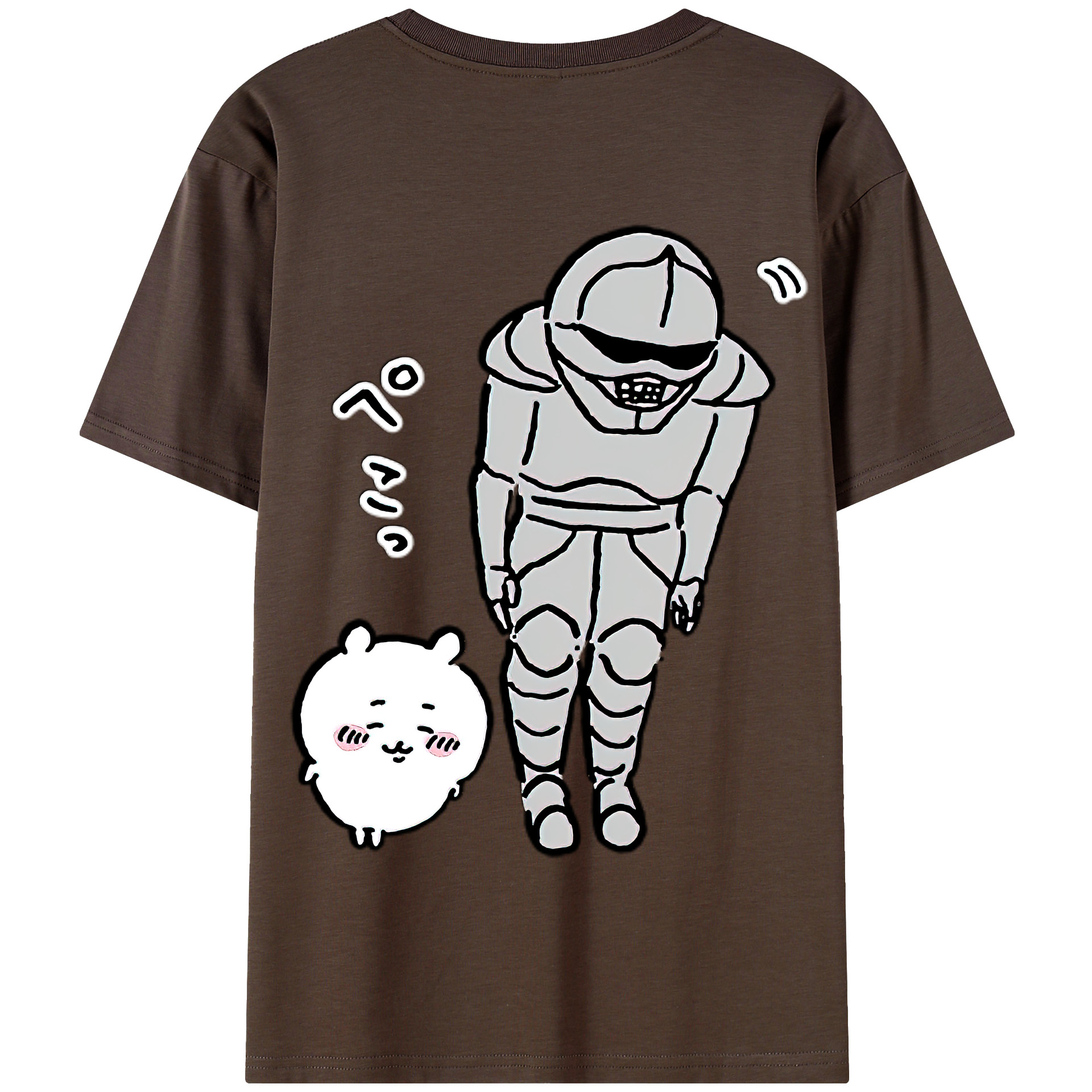 （画像用） ちいかわ 労働の鎧さん Chii-kawa Mr. Armor of Labor 綿100％半袖Tシャツ（背面プリント）