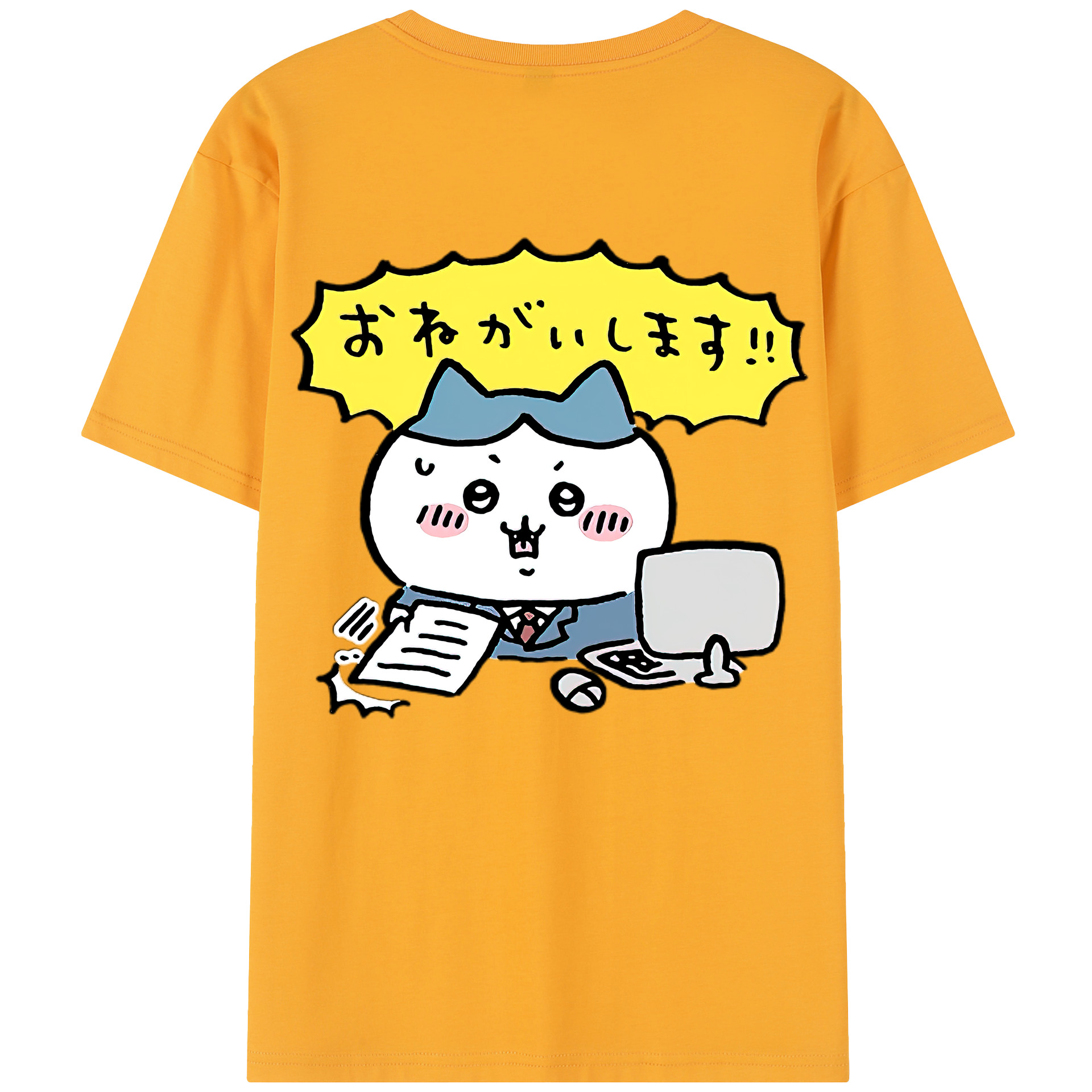 （画像用） ちいかわ ハチワレ Chii-kawa hachiware 綿100％半袖Tシャツ（背面プリント）