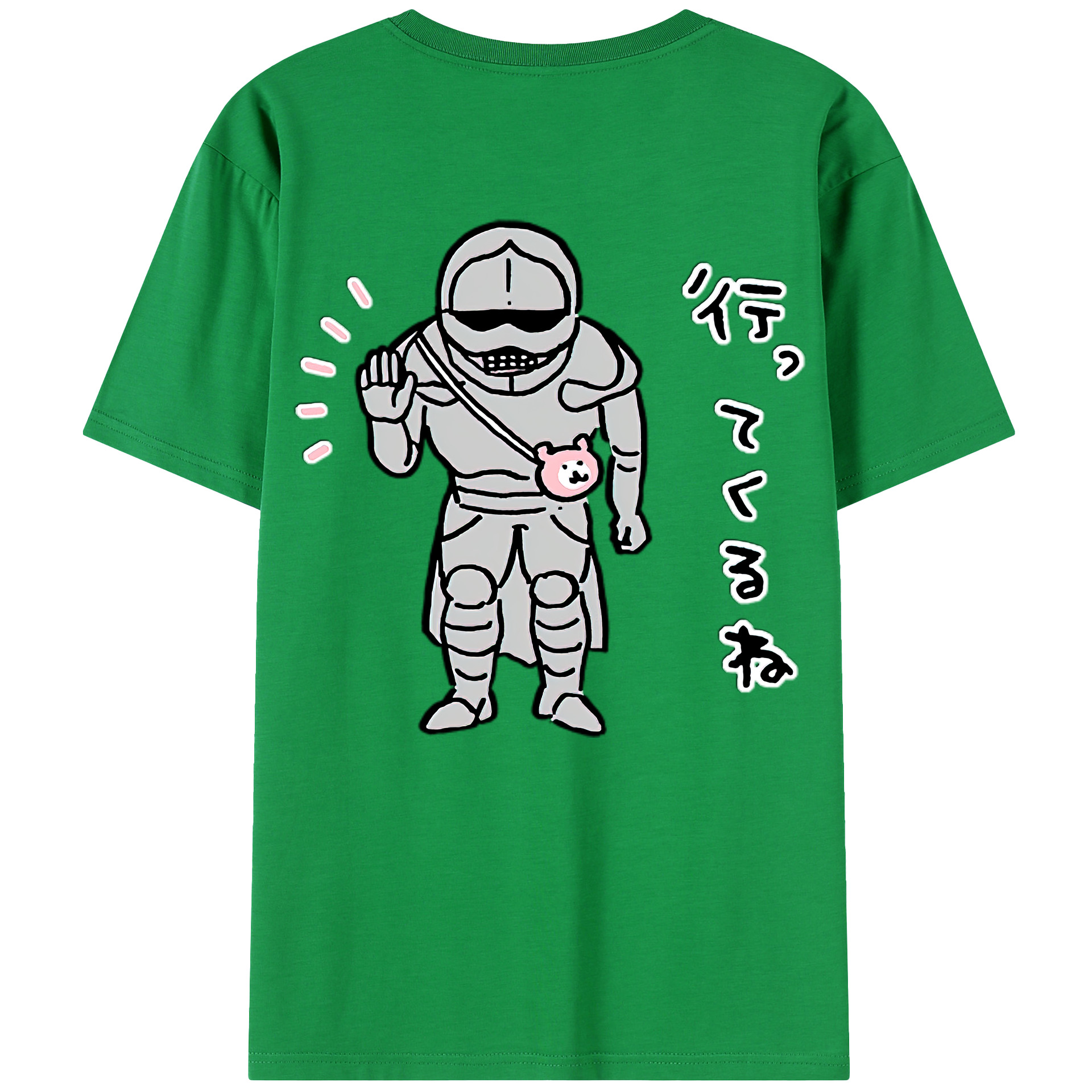 （画像用） ちいかわ 労働の鎧さん Chii-kawa Mr. Armor of Labor 綿100％半袖Tシャツ（背面プリント）
