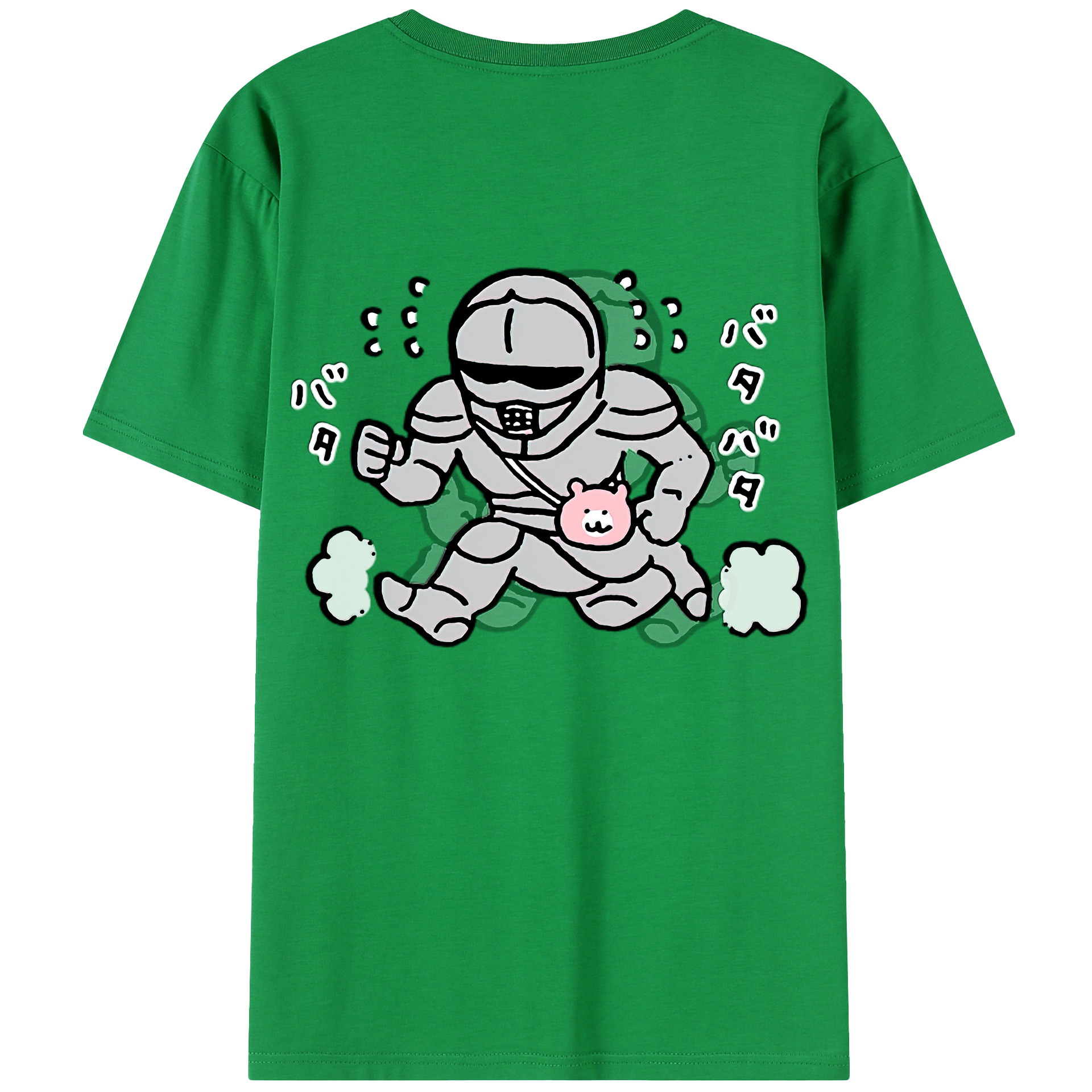 （画像用） ちいかわ 労働の鎧さん Chii-kawa Mr. Armor of Labor 綿100％半袖Tシャツ（背面プリント）