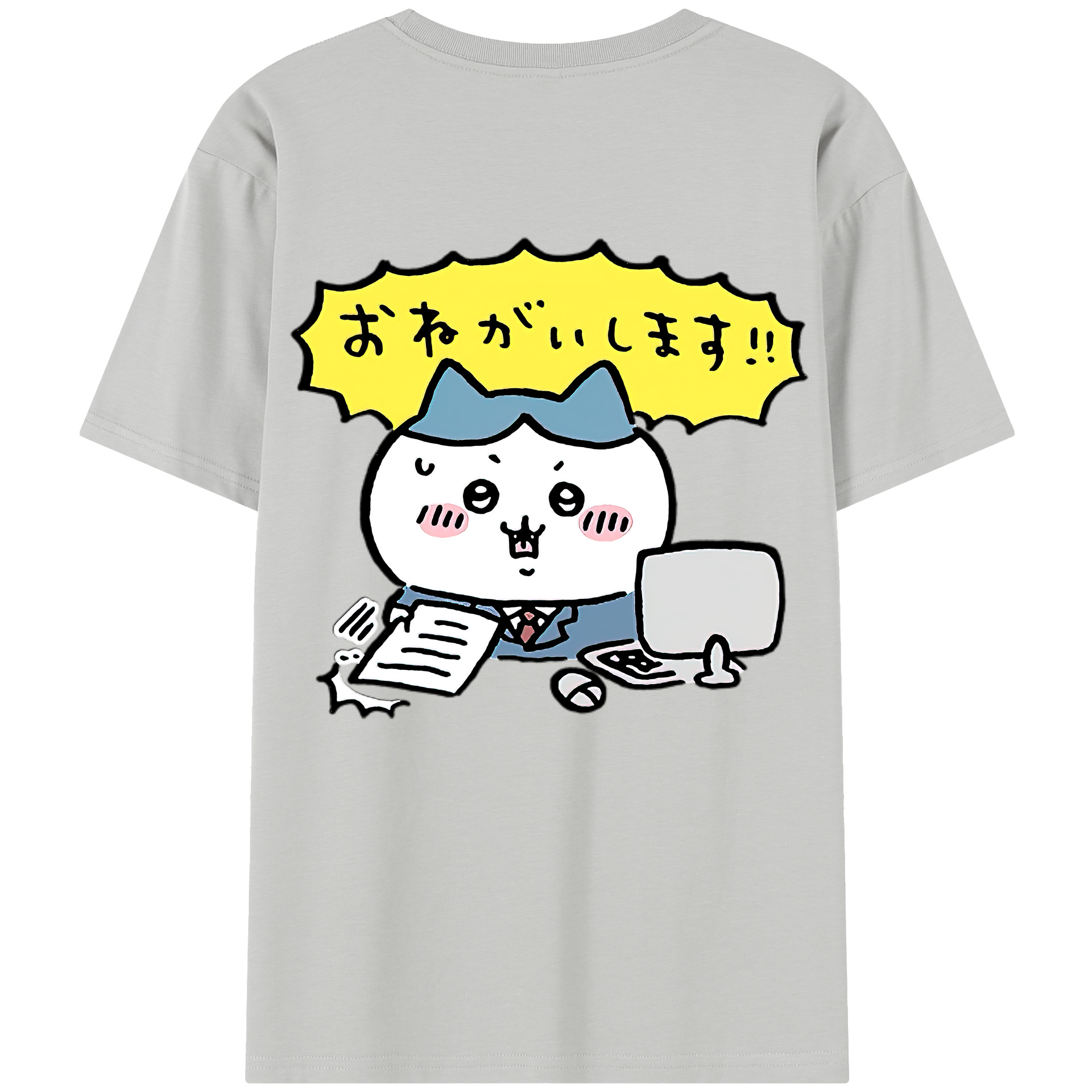 （画像用） ちいかわ ハチワレ Chii-kawa hachiware 綿100％半袖Tシャツ（背面プリント）
