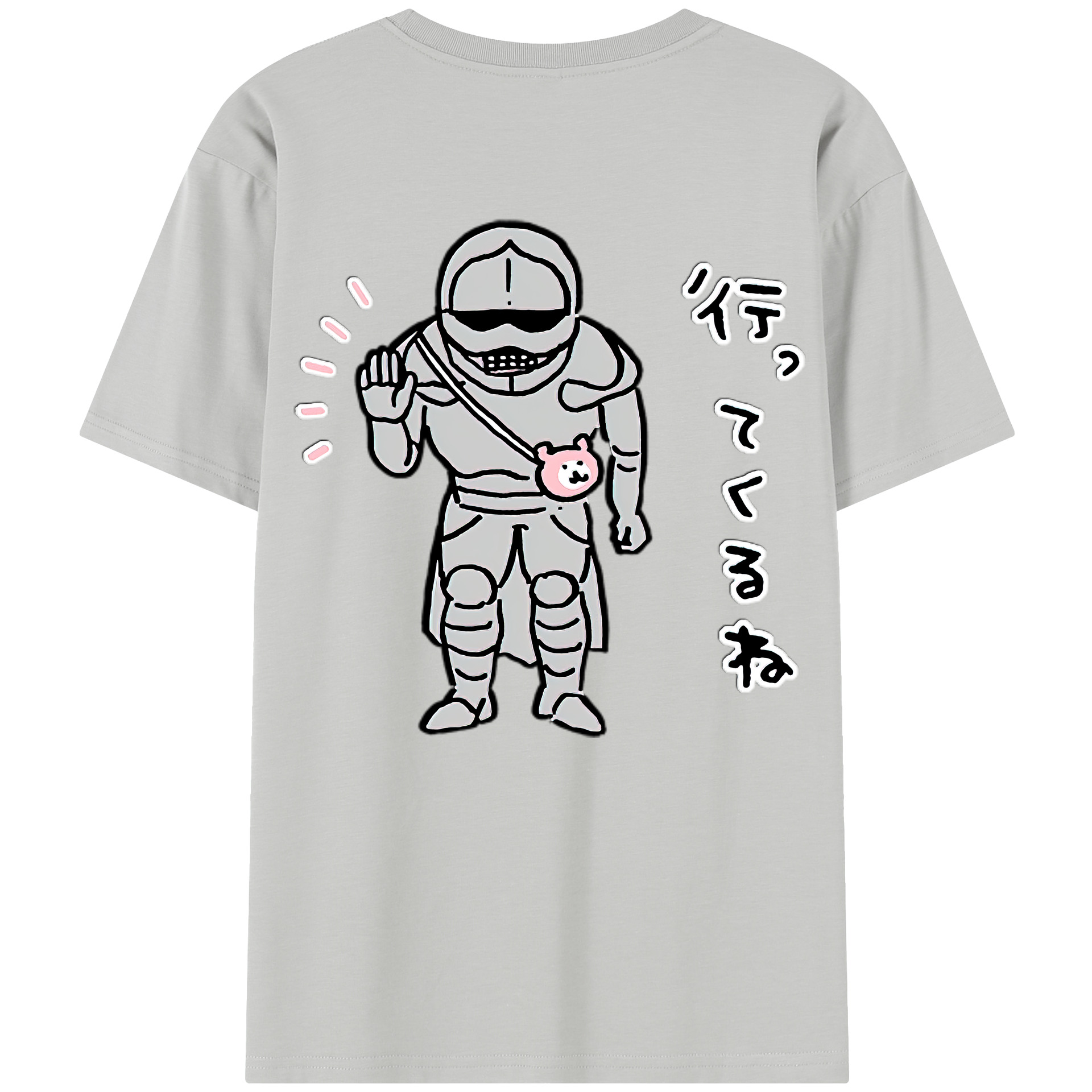 （画像用） ちいかわ 労働の鎧さん Chii-kawa Mr. Armor of Labor 綿100％半袖Tシャツ（背面プリント）