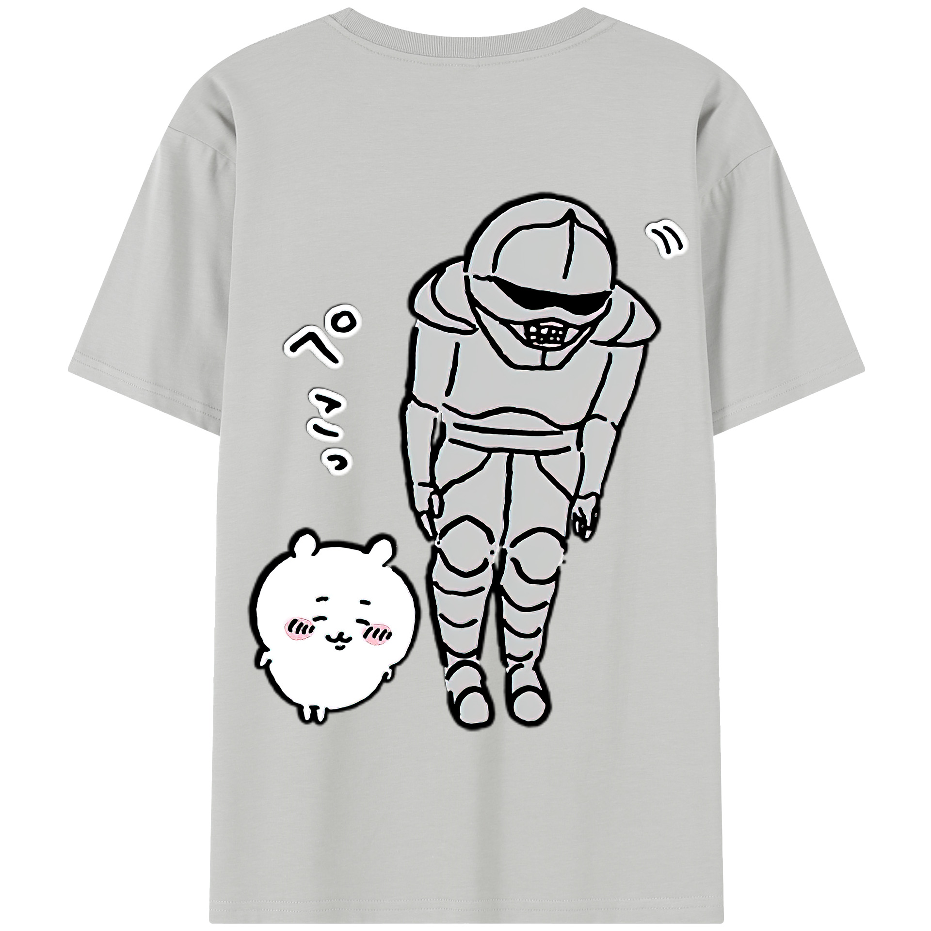 （画像用） ちいかわ 労働の鎧さん Chii-kawa Mr. Armor of Labor 綿100％半袖Tシャツ（背面プリント）