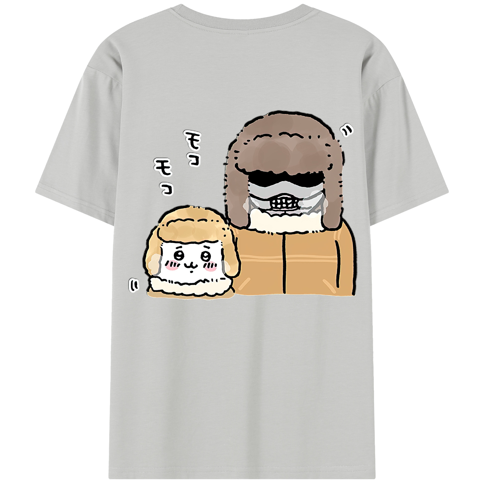 （画像用） ちいかわ 労働の鎧さん Chii-kawa Mr. Armor of Labor 綿100％半袖Tシャツ（背面プリント）