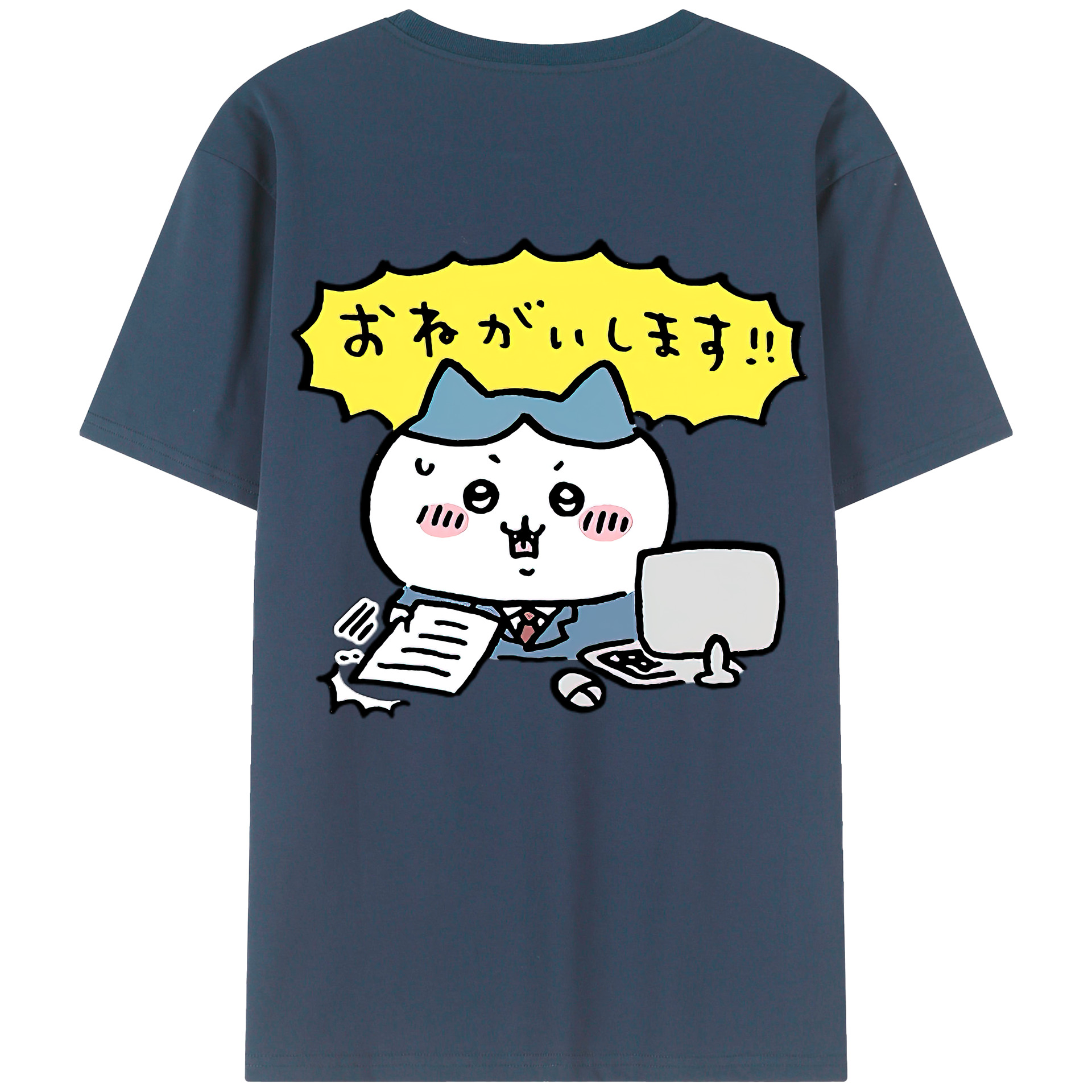 （画像用） ちいかわ ハチワレ Chii-kawa hachiware 綿100％半袖Tシャツ（背面プリント）