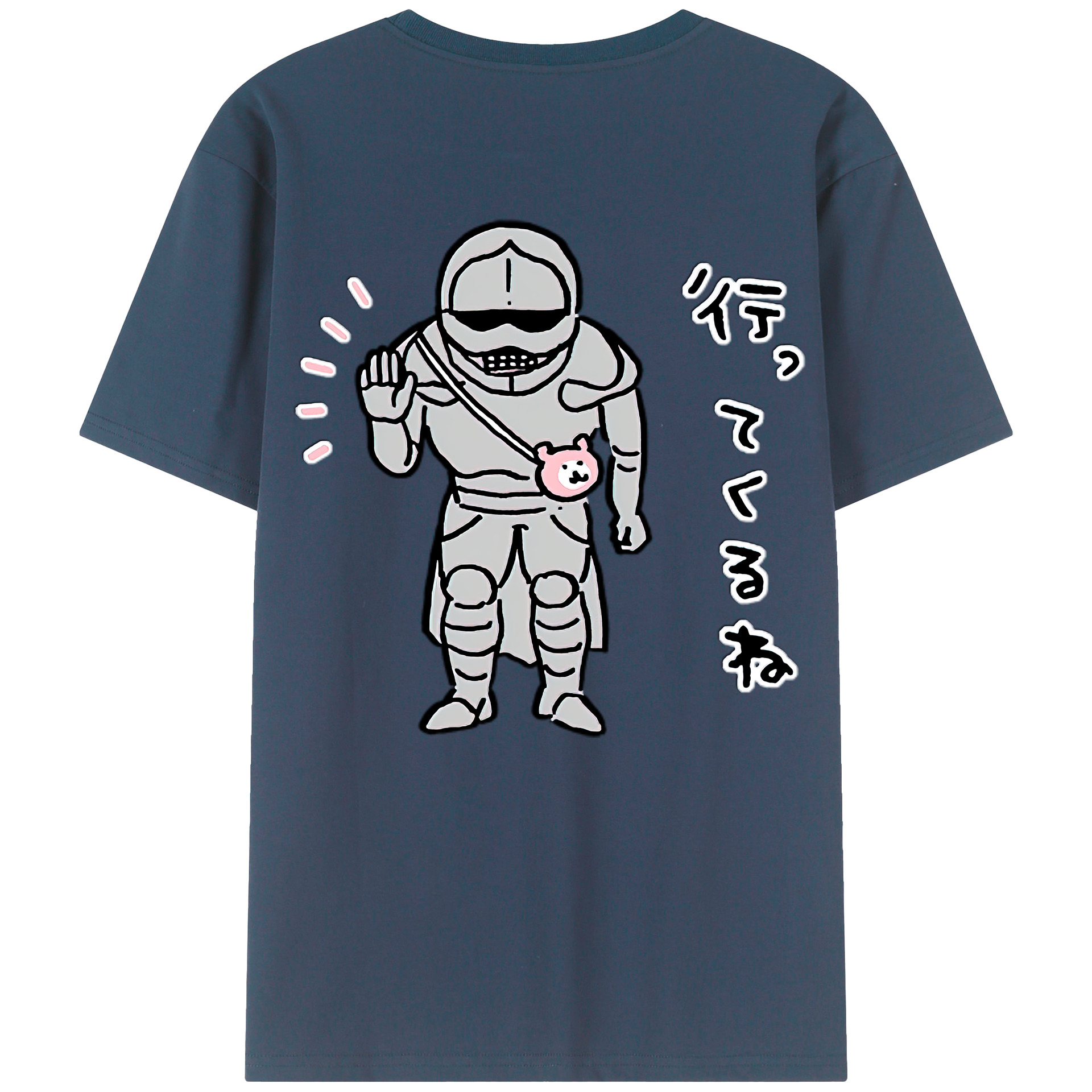 （画像用） ちいかわ 労働の鎧さん Chii-kawa Mr. Armor of Labor 綿100％半袖Tシャツ（背面プリント）