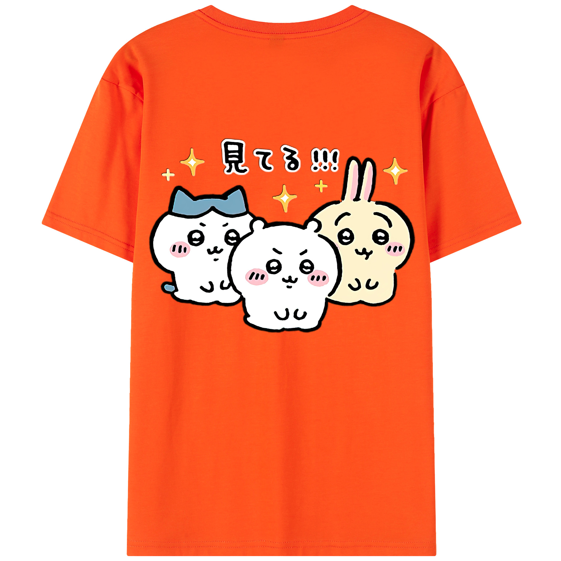 （画像用） ちいかわ ハチワレ Chii-kawa hachiware 綿100％半袖Tシャツ（背面プリント）