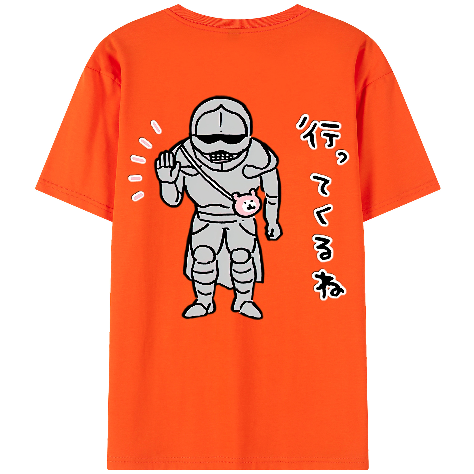 （画像用） ちいかわ 労働の鎧さん Chii-kawa Mr. Armor of Labor 綿100％半袖Tシャツ（背面プリント）