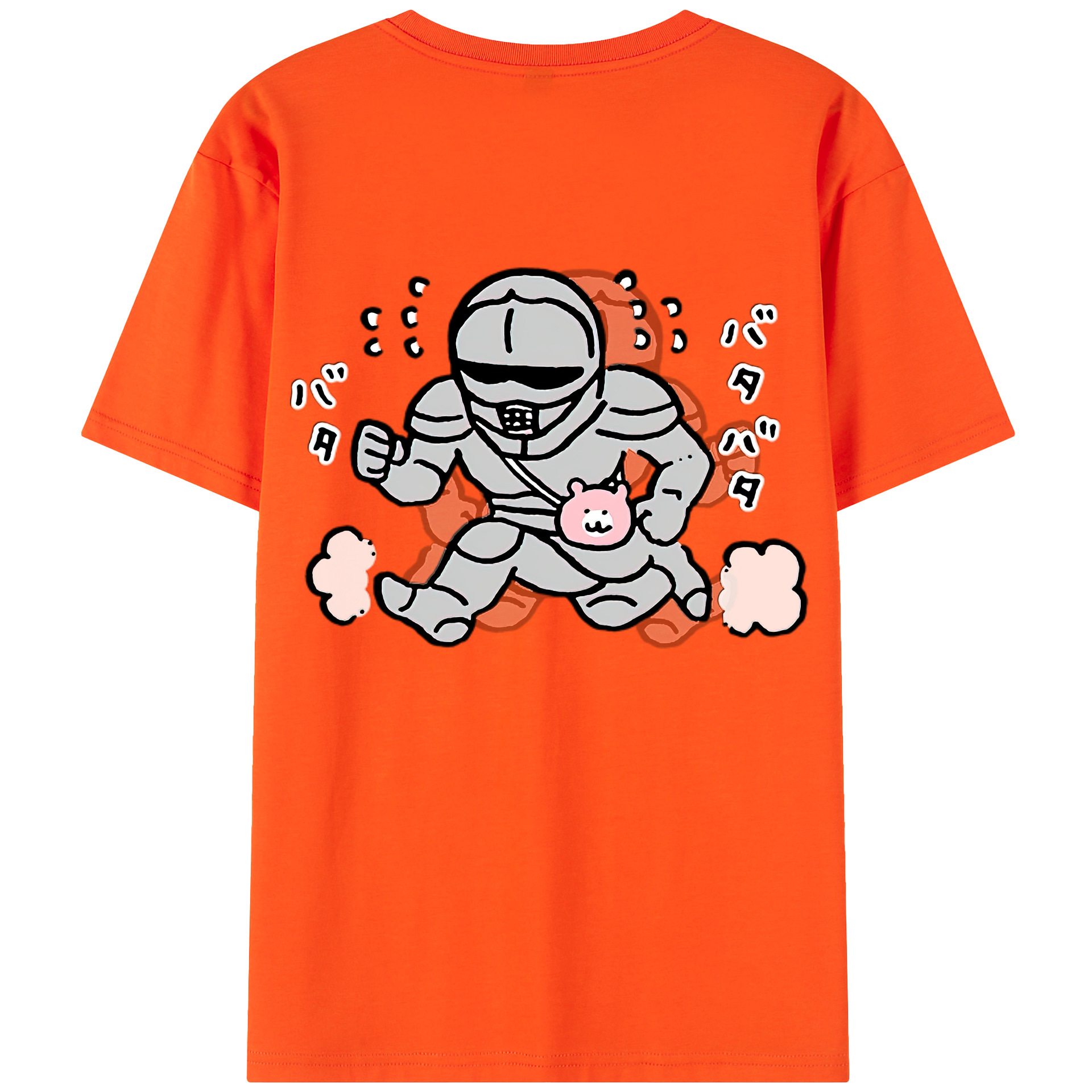 （画像用） ちいかわ 労働の鎧さん Chii-kawa Mr. Armor of Labor 綿100％半袖Tシャツ（背面プリント）