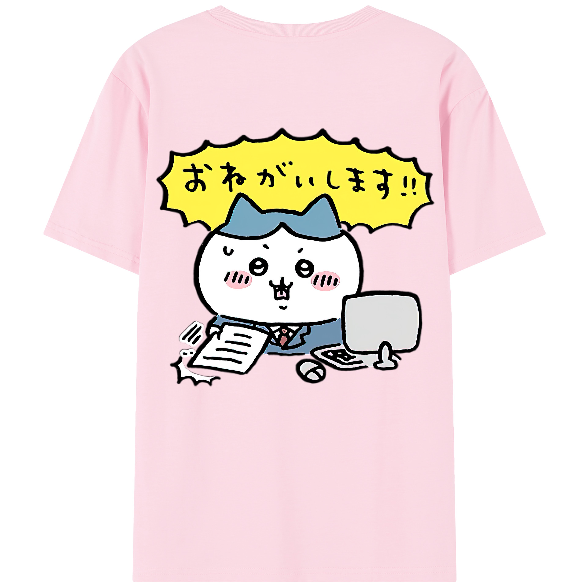（画像用） ちいかわ ハチワレ Chii-kawa hachiware 綿100％半袖Tシャツ（背面プリント）