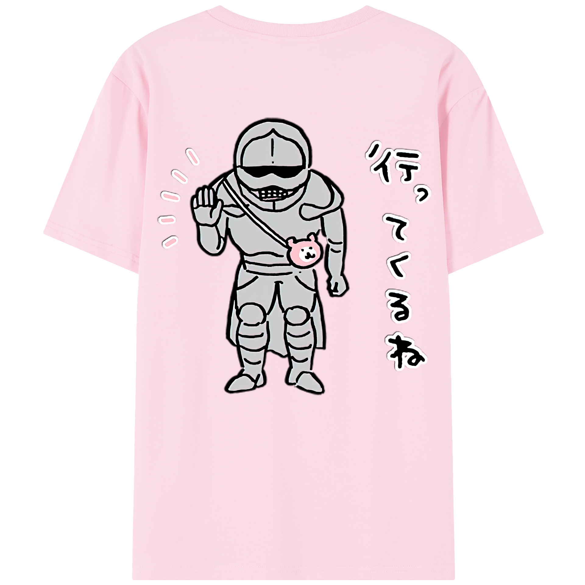 （画像用） ちいかわ 労働の鎧さん Chii-kawa Mr. Armor of Labor 綿100％半袖Tシャツ（背面プリント）