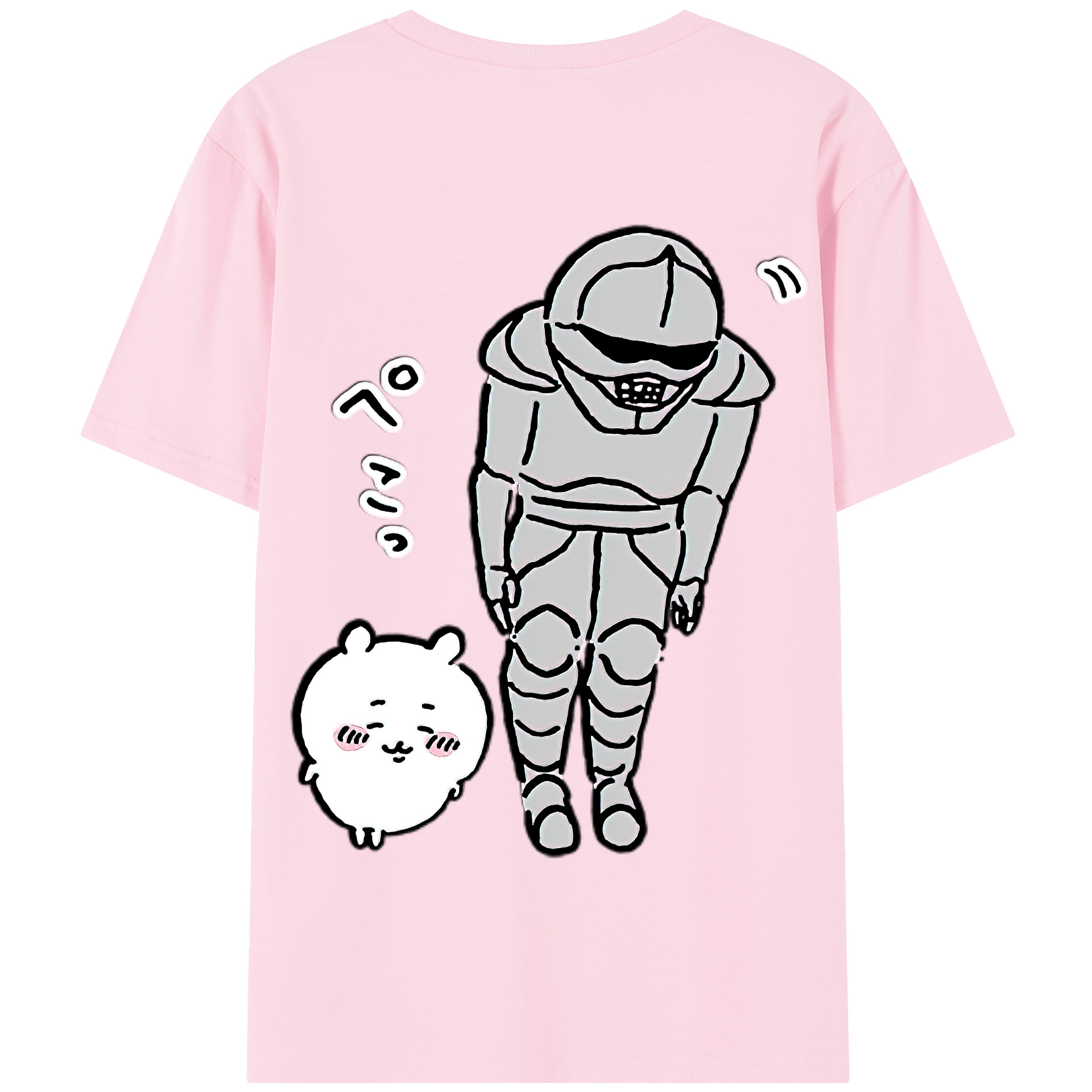（画像用） ちいかわ 労働の鎧さん Chii-kawa Mr. Armor of Labor 綿100％半袖Tシャツ（背面プリント）
