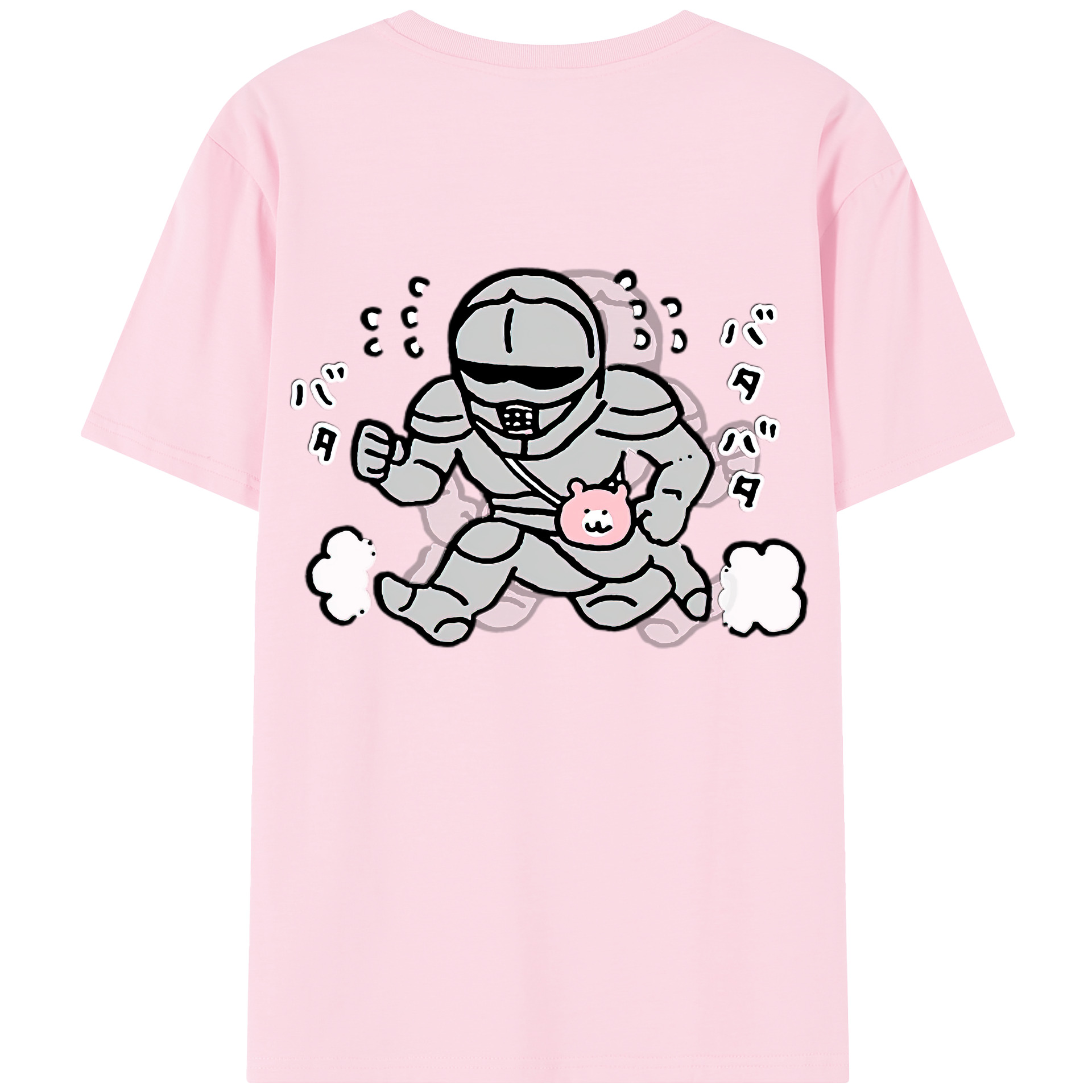 （画像用） ちいかわ 労働の鎧さん Chii-kawa Mr. Armor of Labor 綿100％半袖Tシャツ（背面プリント）