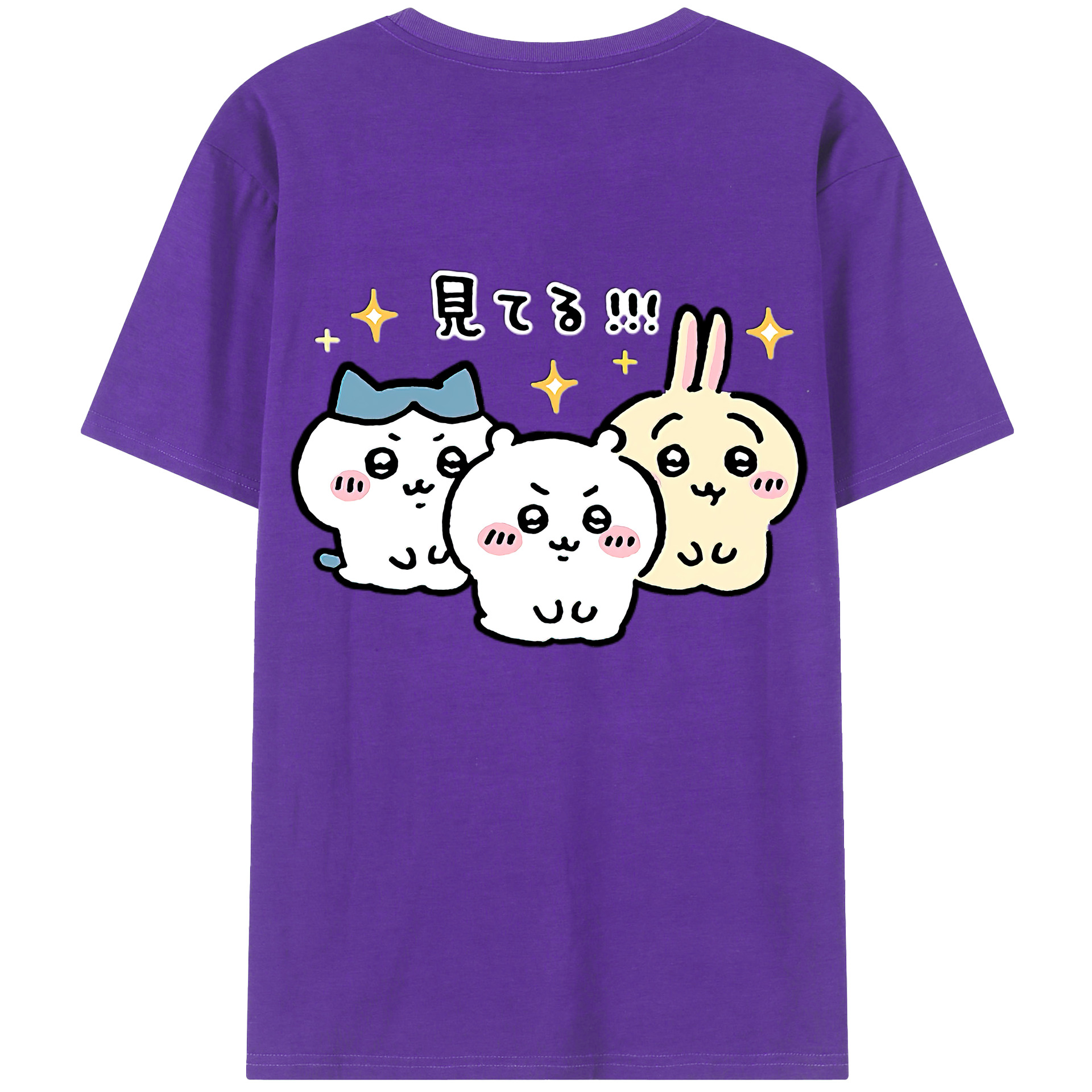 （画像用） ちいかわ ハチワレ Chii-kawa hachiware 綿100％半袖Tシャツ（背面プリント）