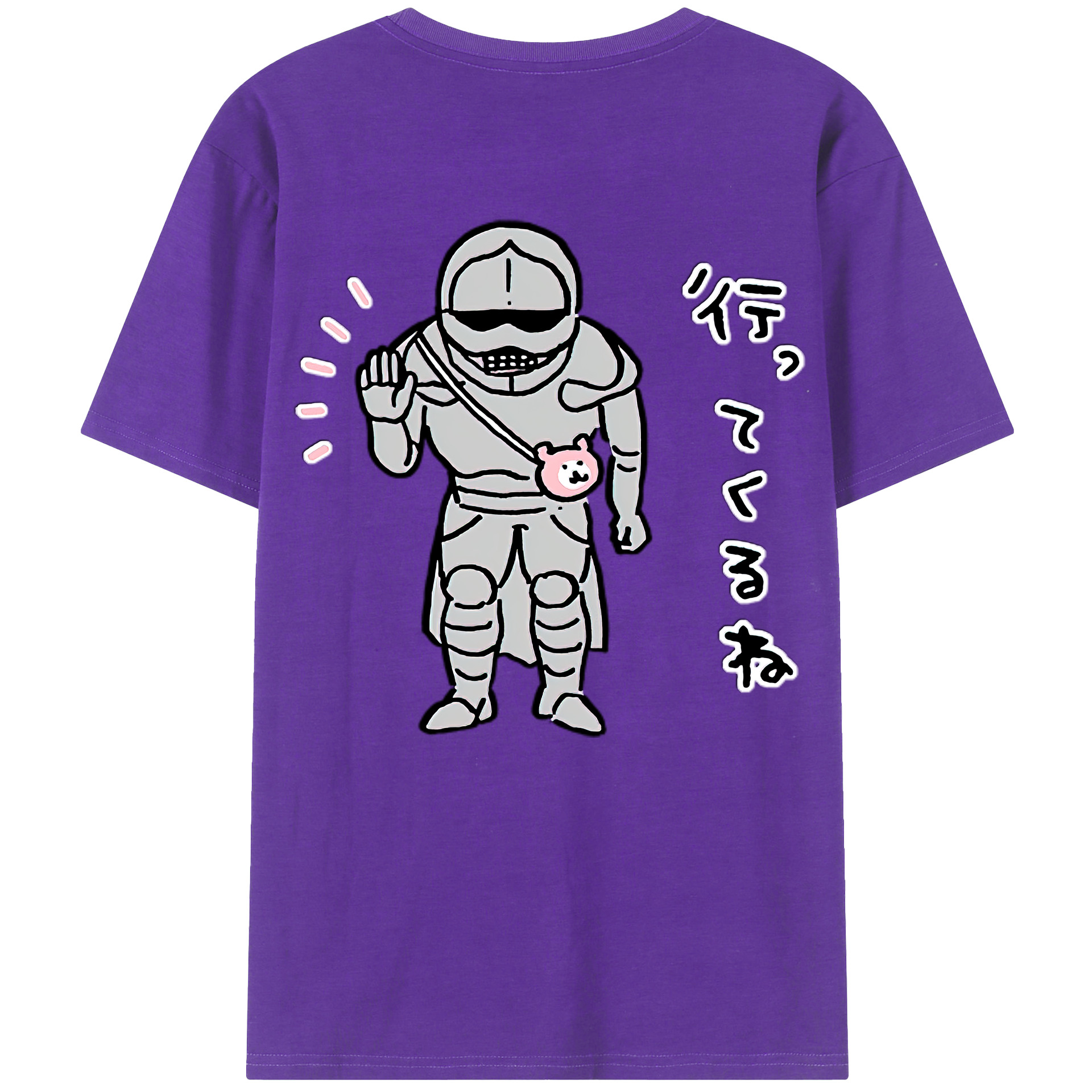 （画像用） ちいかわ 労働の鎧さん Chii-kawa Mr. Armor of Labor 綿100％半袖Tシャツ（背面プリント）