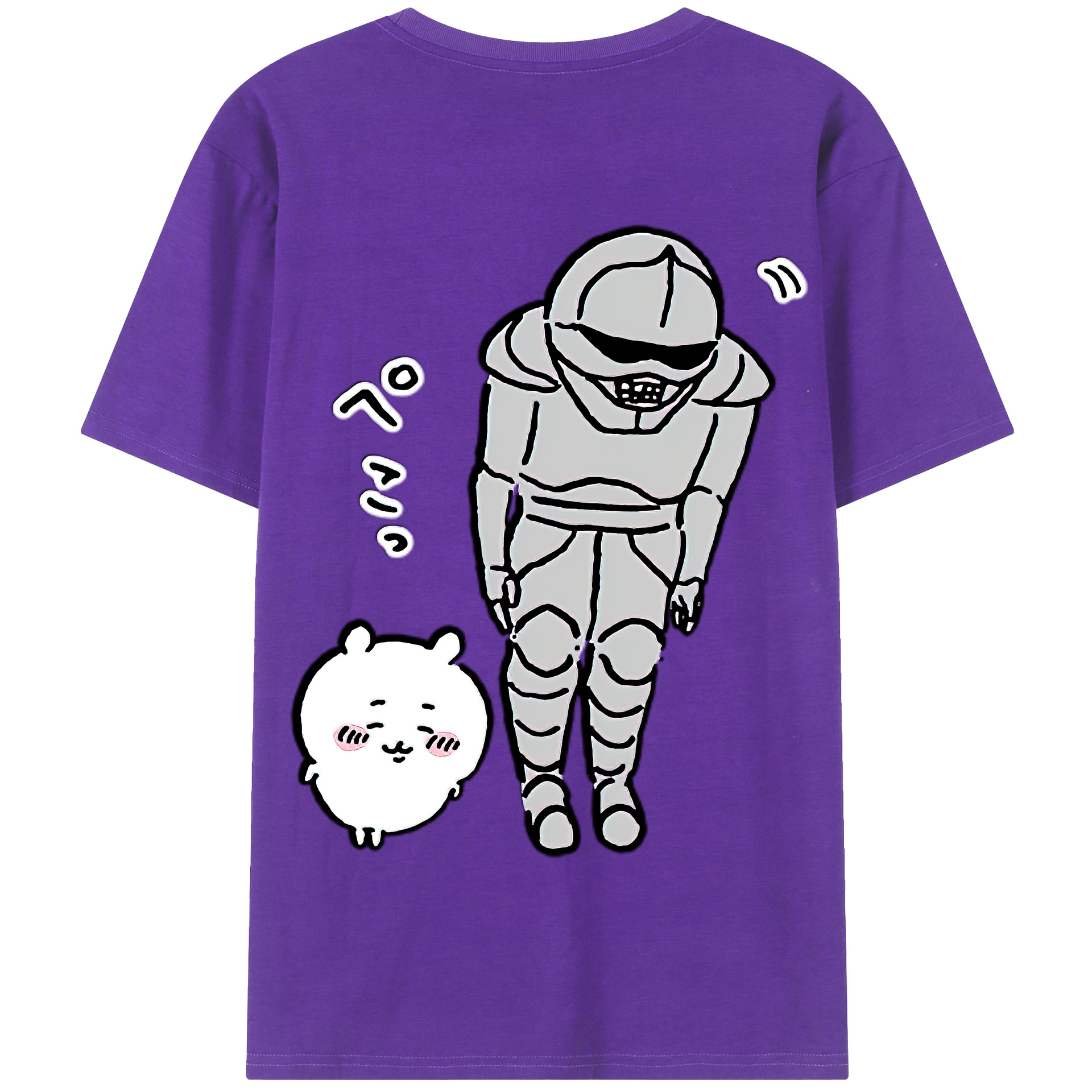 （画像用） ちいかわ 労働の鎧さん Chii-kawa Mr. Armor of Labor 綿100％半袖Tシャツ（背面プリント）