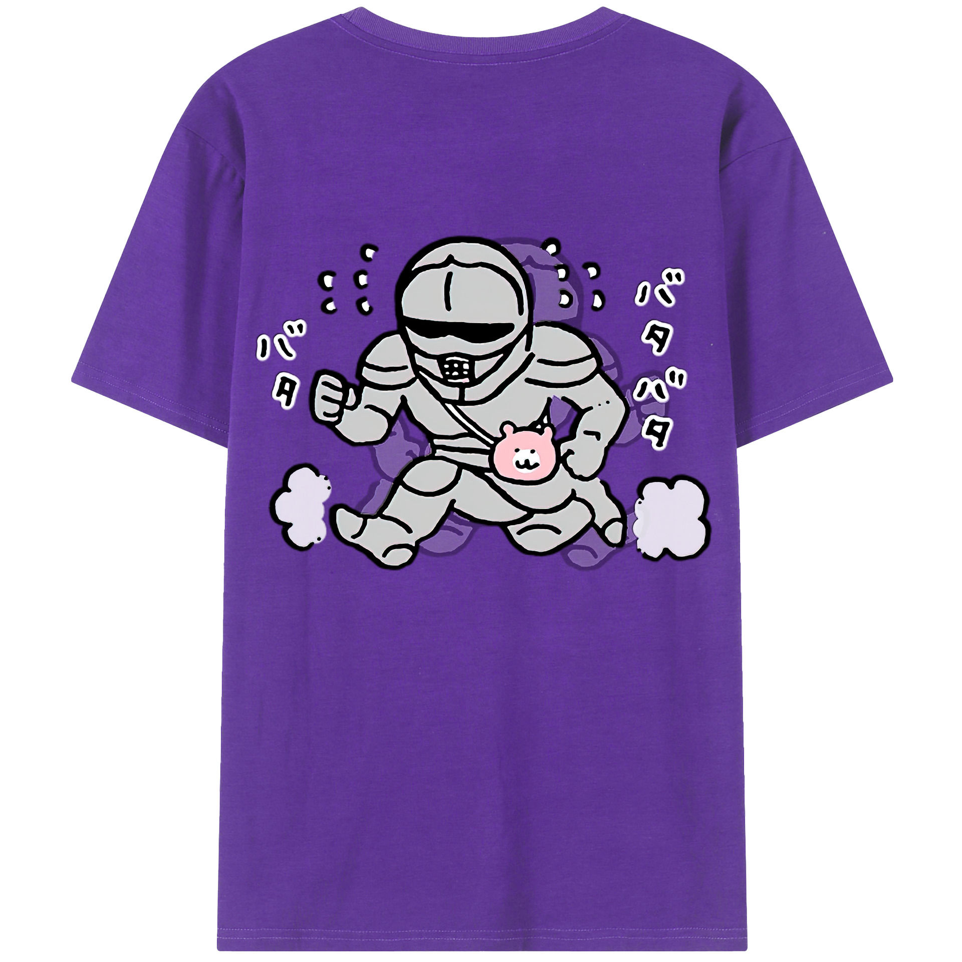 （画像用） ちいかわ 労働の鎧さん Chii-kawa Mr. Armor of Labor 綿100％半袖Tシャツ（背面プリント）