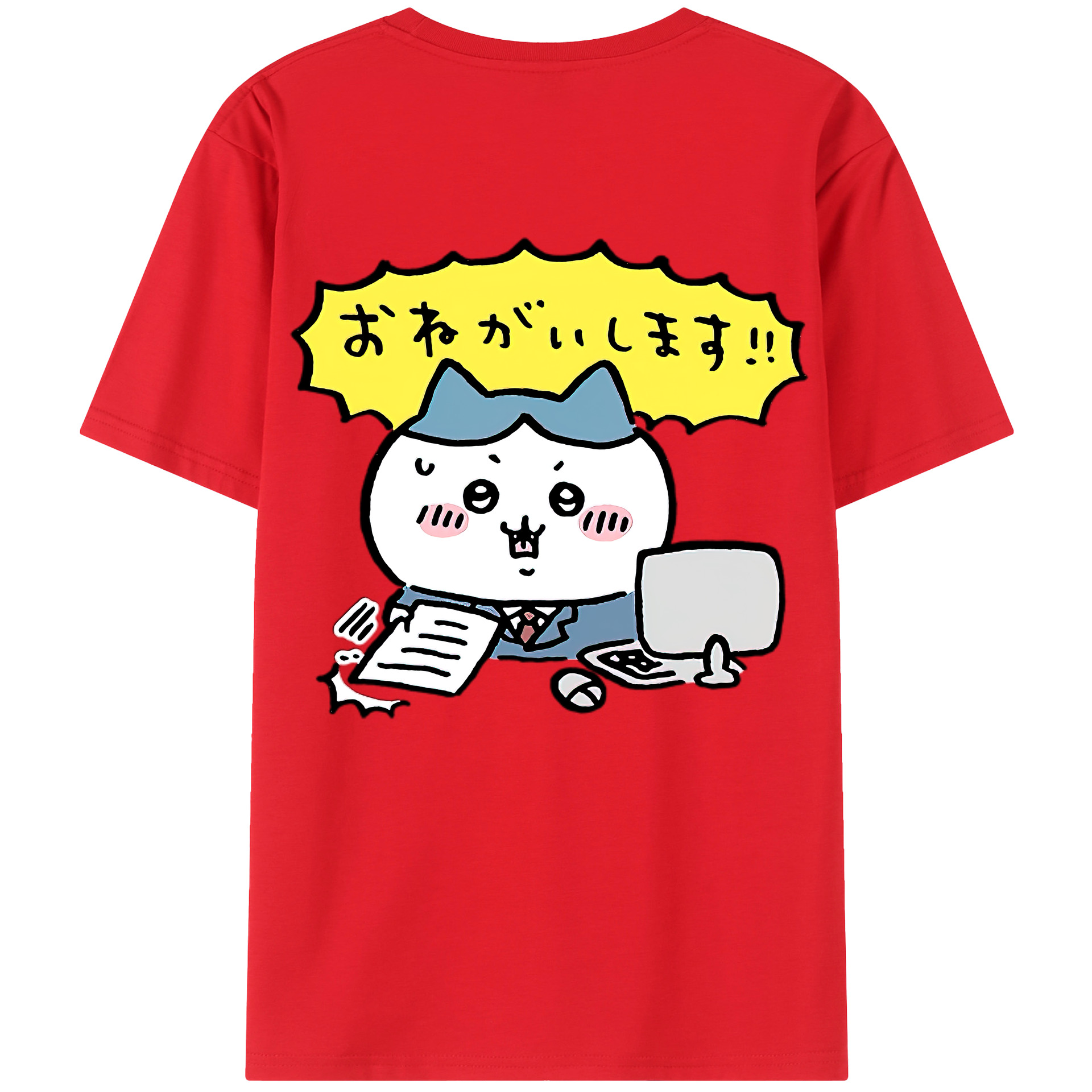 （画像用） ちいかわ ハチワレ Chii-kawa hachiware 綿100％半袖Tシャツ（背面プリント）
