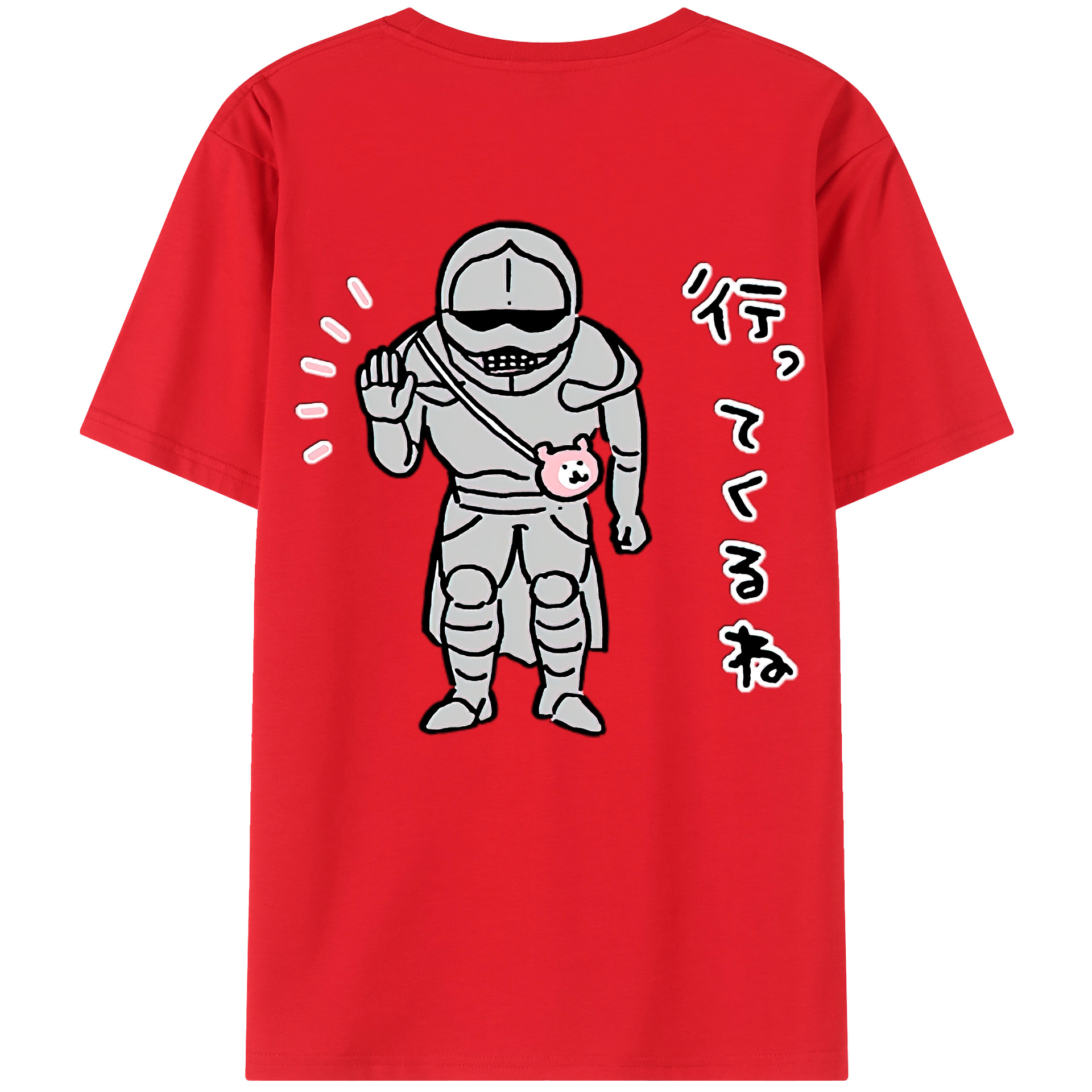 （画像用） ちいかわ 労働の鎧さん Chii-kawa Mr. Armor of Labor 綿100％半袖Tシャツ（背面プリント）