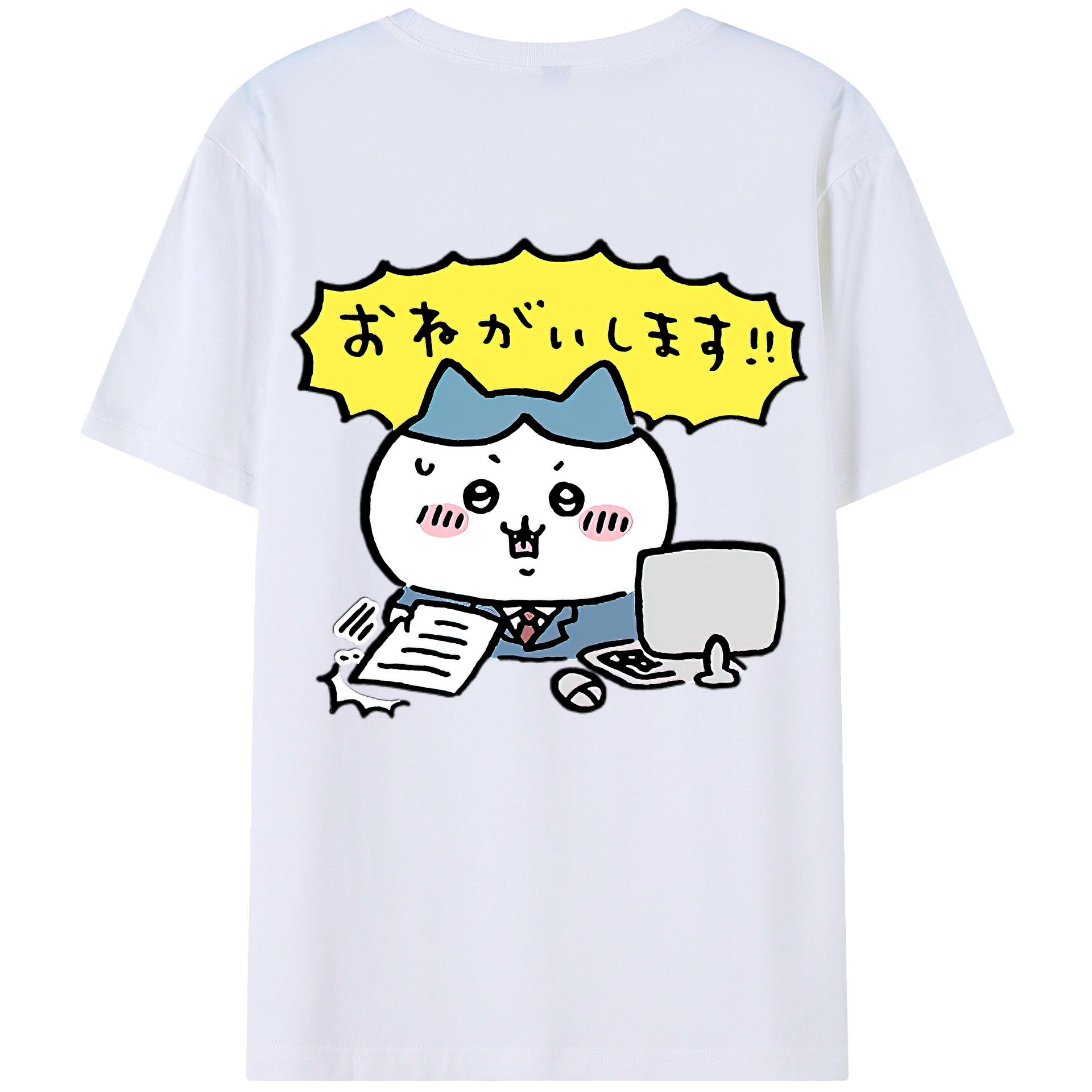 （画像用） ちいかわ ハチワレ Chii-kawa hachiware 綿100％半袖Tシャツ（背面プリント）