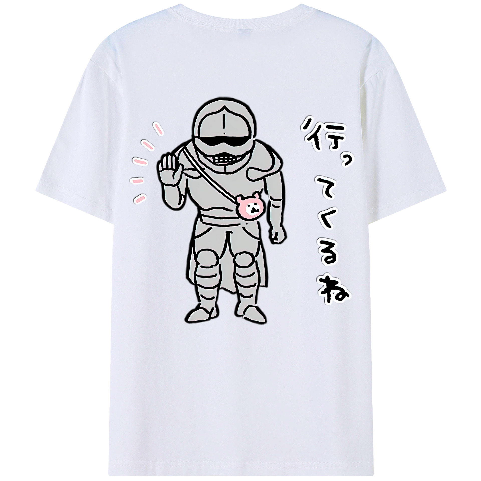 （画像用） ちいかわ 労働の鎧さん Chii-kawa Mr. Armor of Labor 綿100％半袖Tシャツ（背面プリント）