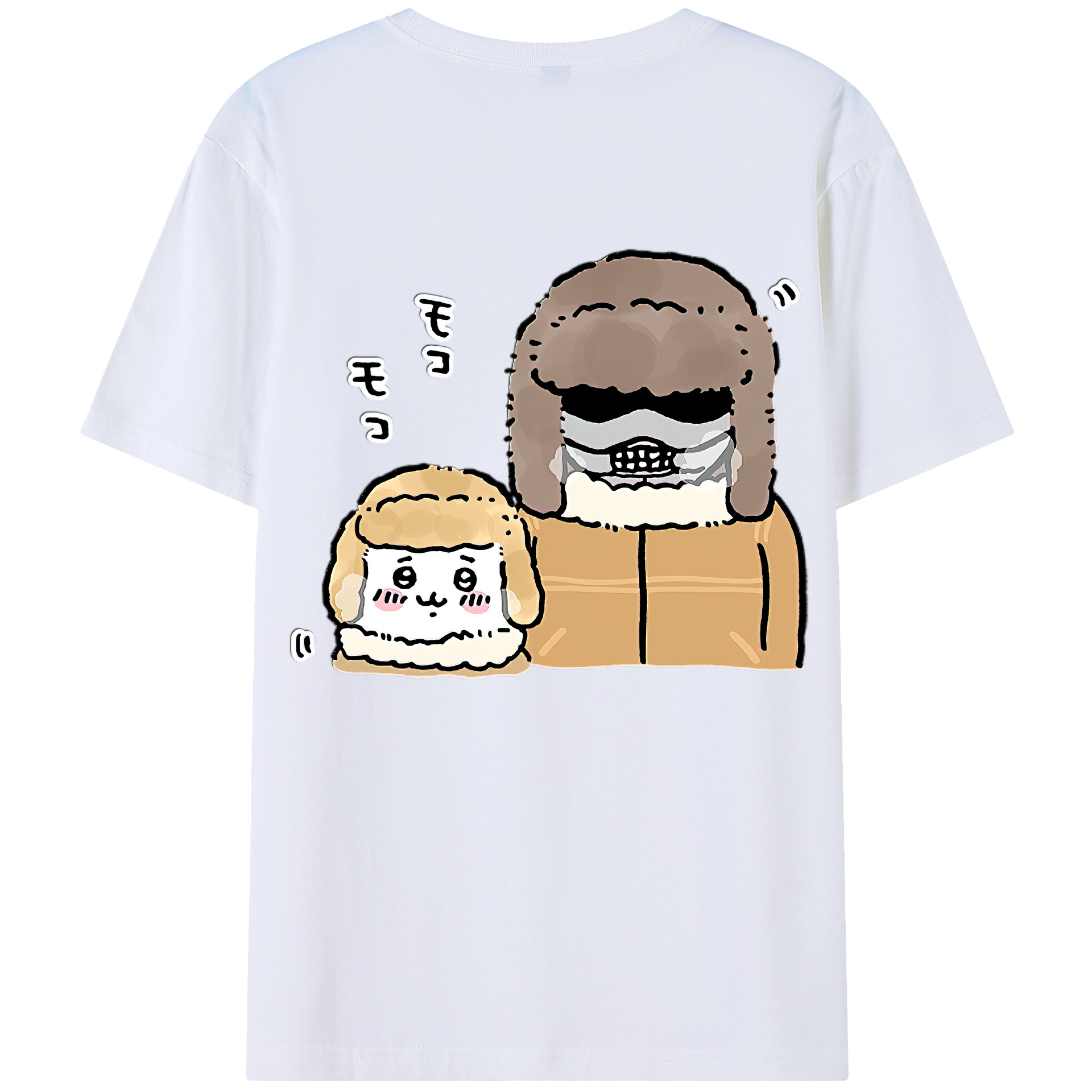 （画像用） ちいかわ 労働の鎧さん Chii-kawa Mr. Armor of Labor 綿100％半袖Tシャツ（背面プリント）