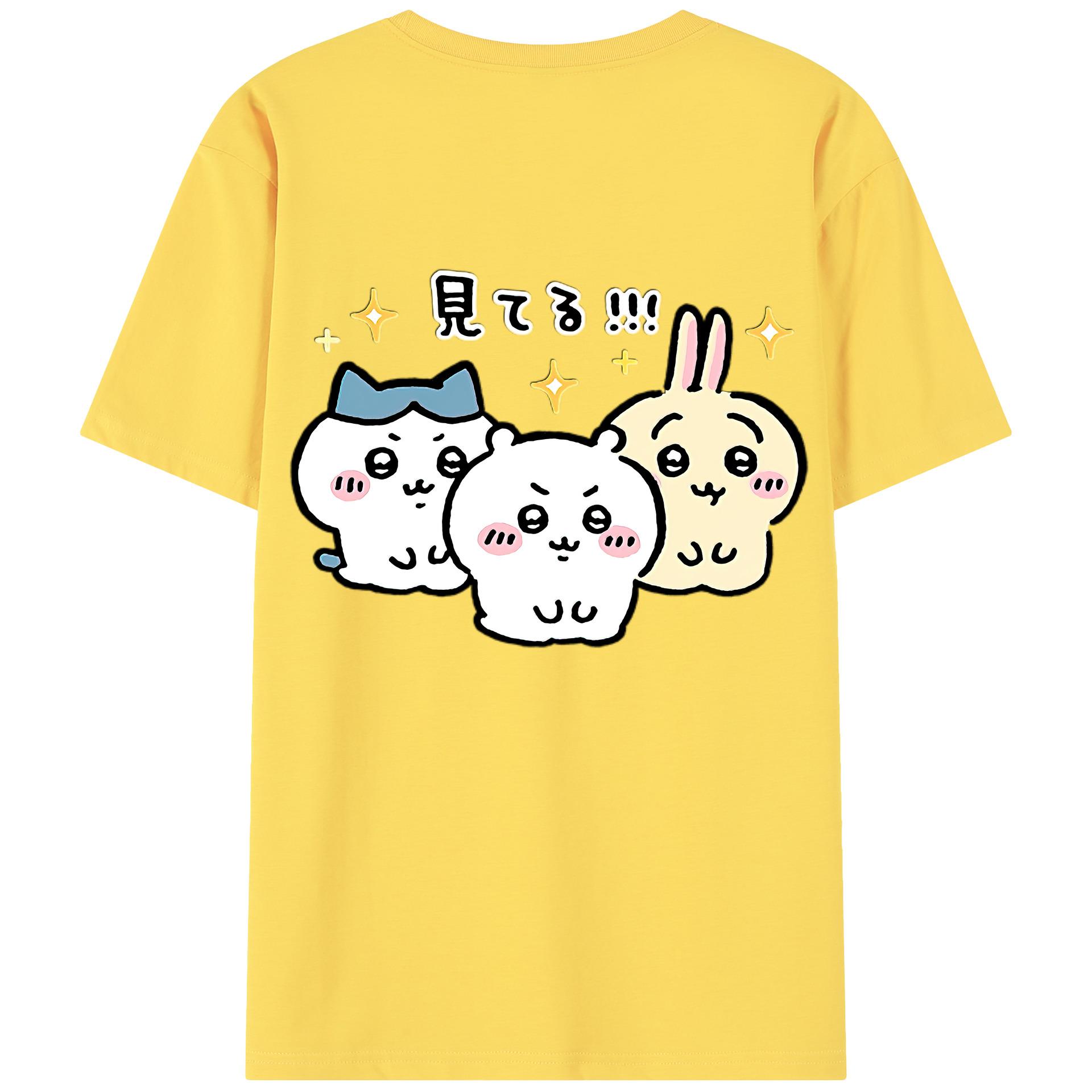 （画像用） ちいかわ ハチワレ Chii-kawa hachiware 綿100％半袖Tシャツ（背面プリント）