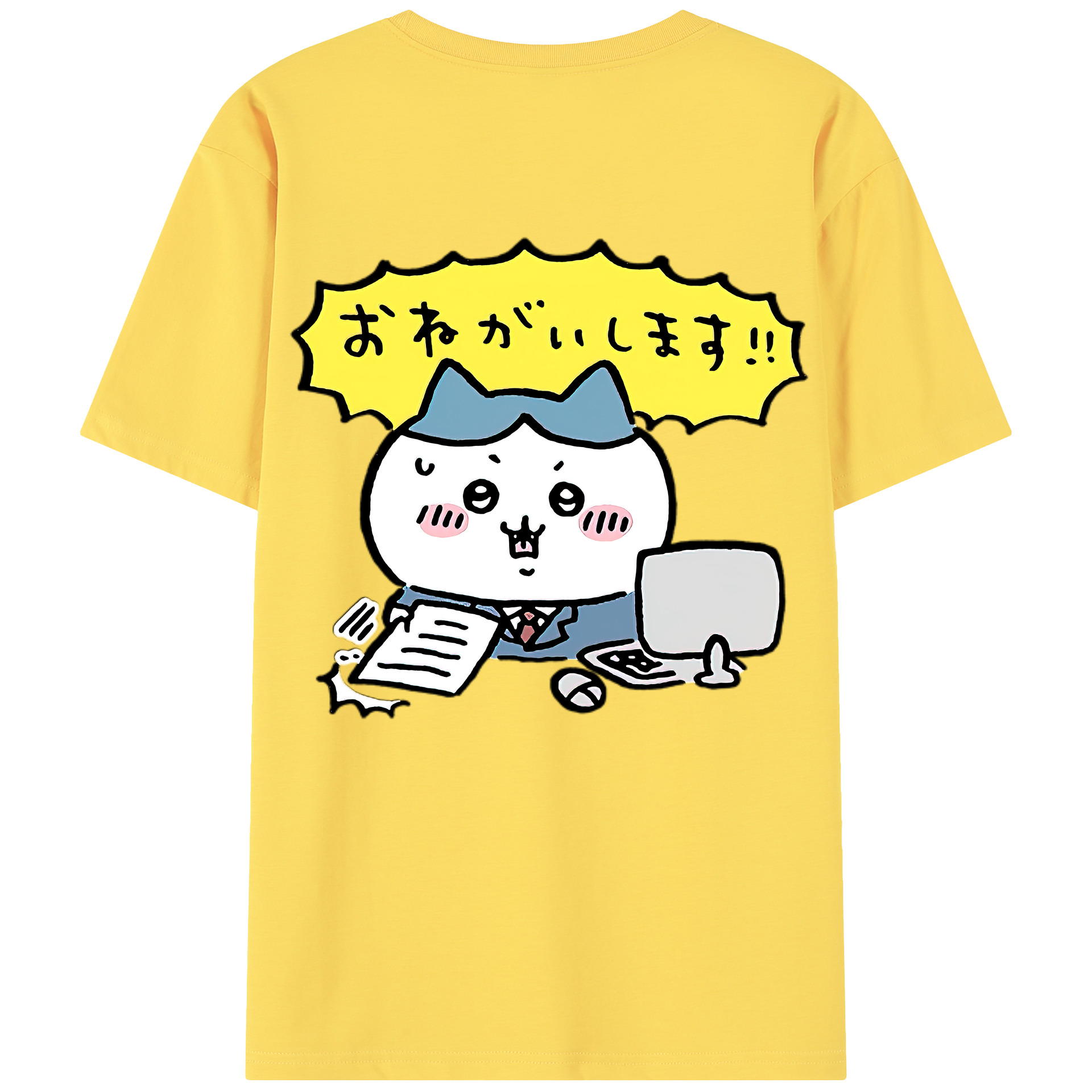 （画像用） ちいかわ ハチワレ Chii-kawa hachiware 綿100％半袖Tシャツ（背面プリント）