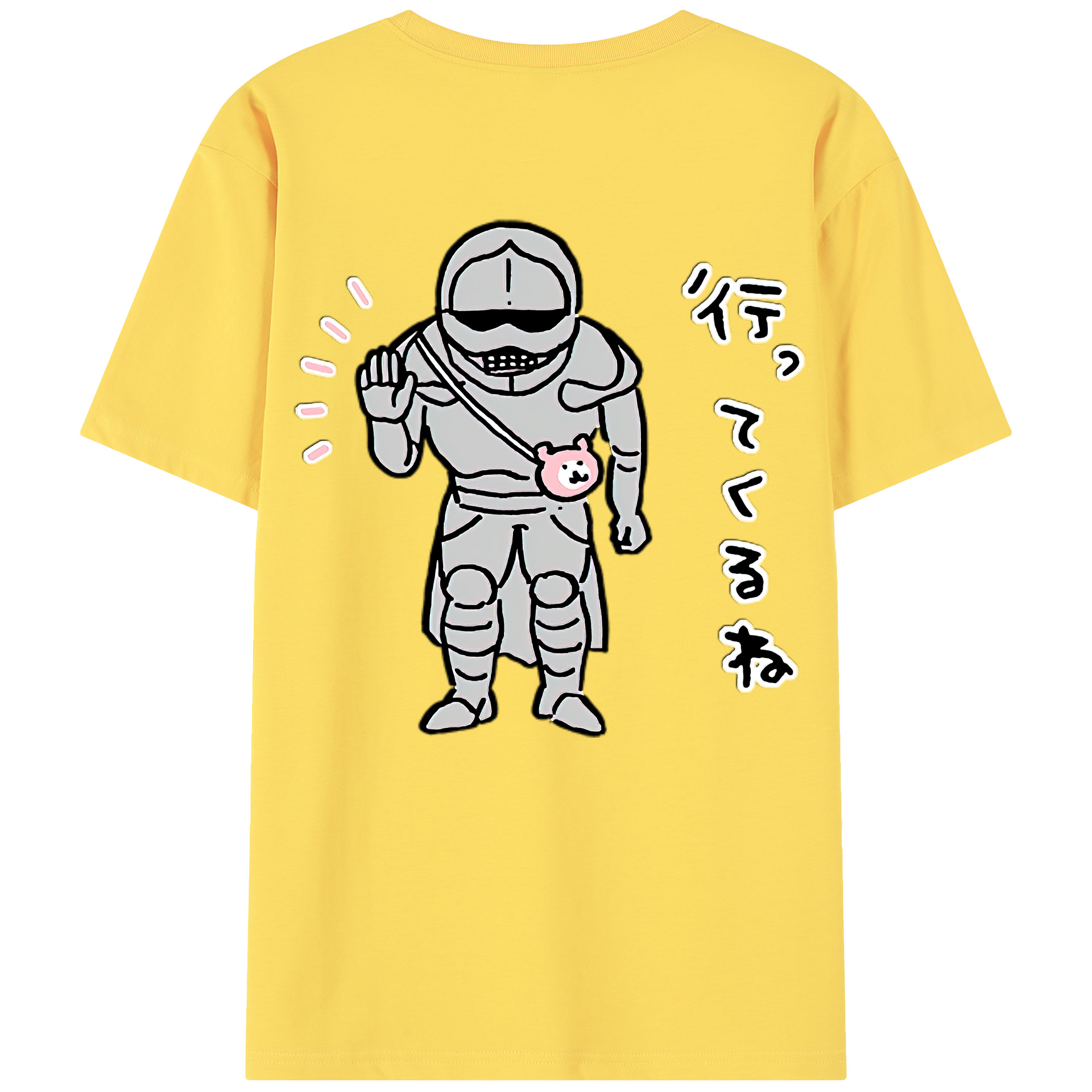 （画像用） ちいかわ 労働の鎧さん Chii-kawa Mr. Armor of Labor 綿100％半袖Tシャツ（背面プリント）