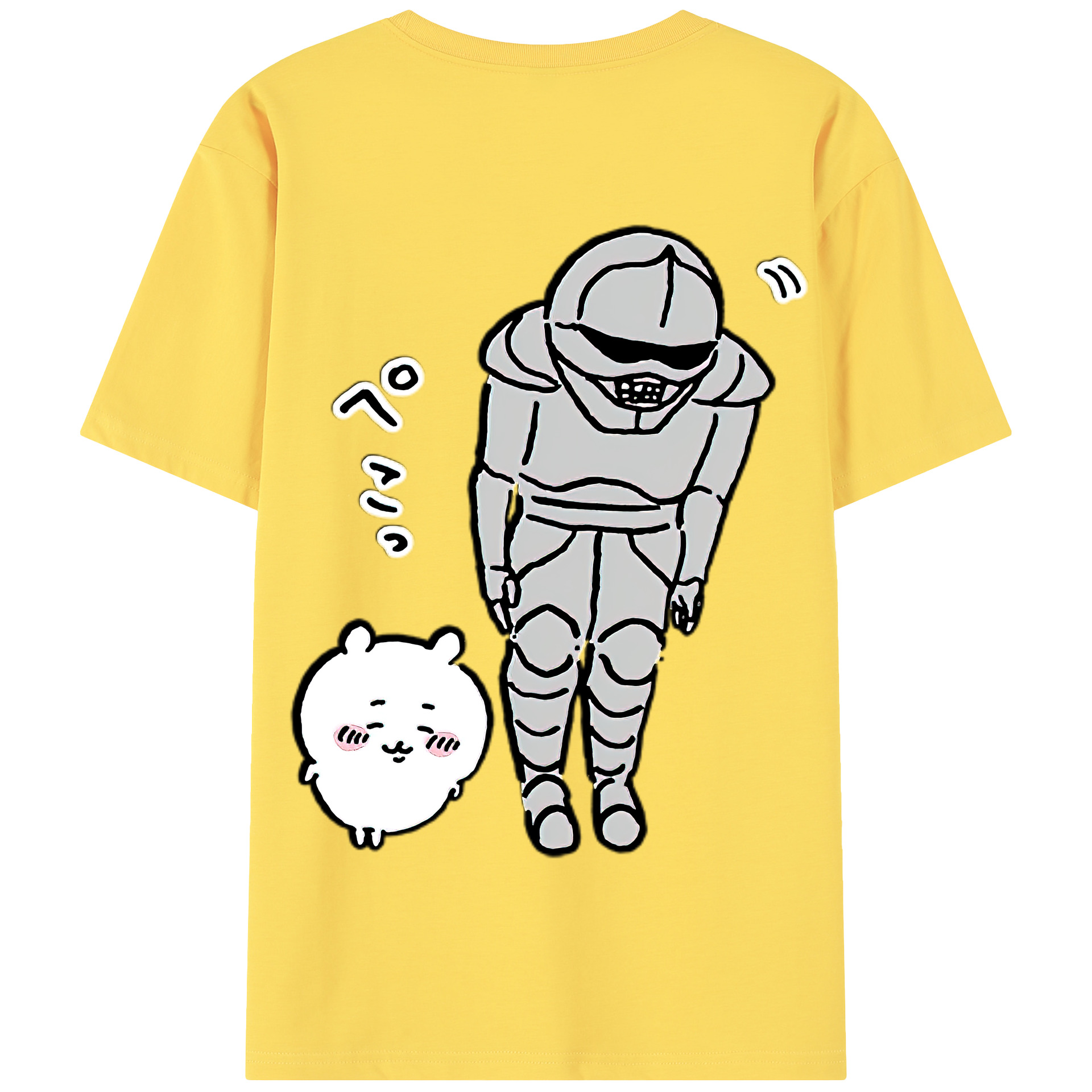 （画像用） ちいかわ 労働の鎧さん Chii-kawa Mr. Armor of Labor 綿100％半袖Tシャツ（背面プリント）