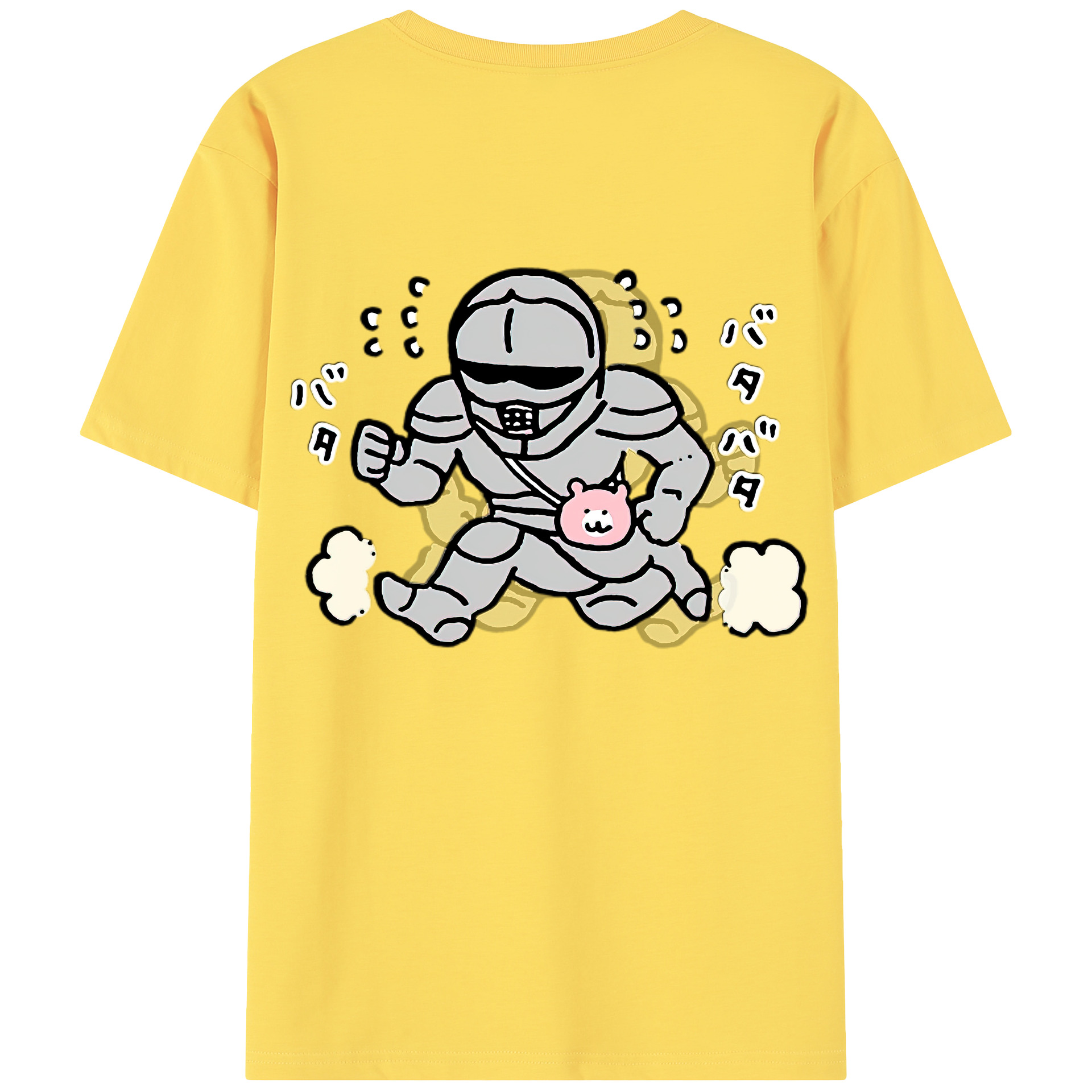 （画像用） ちいかわ 労働の鎧さん Chii-kawa Mr. Armor of Labor 綿100％半袖Tシャツ（背面プリント）