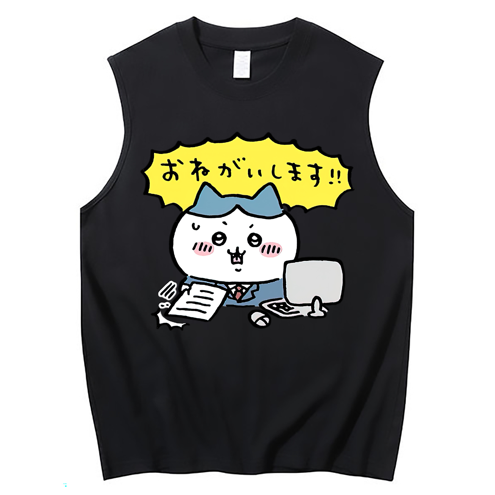 （画像用） ちいかわ ハチワレ Chii-kawa hachiware コットン100％タンクトップ（フロントプリント）