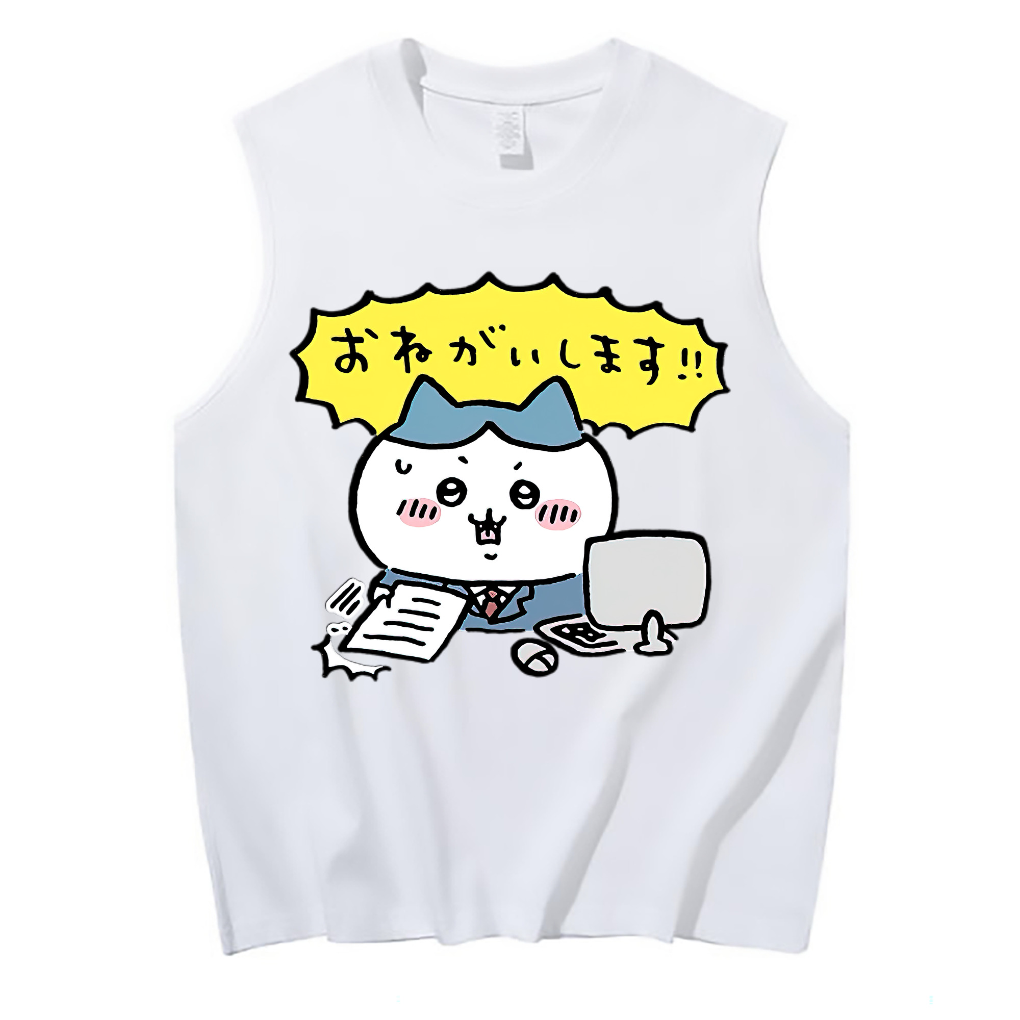 （画像用） ちいかわ ハチワレ Chii-kawa hachiware コットン100％タンクトップ（フロントプリント）