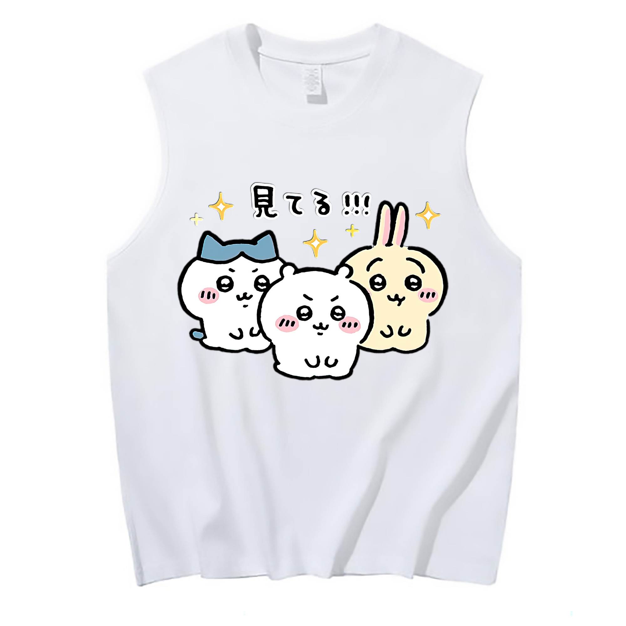 （画像用） ちいかわ ハチワレ Chii-kawa hachiware コットン100％タンクトップ（フロントプリント）