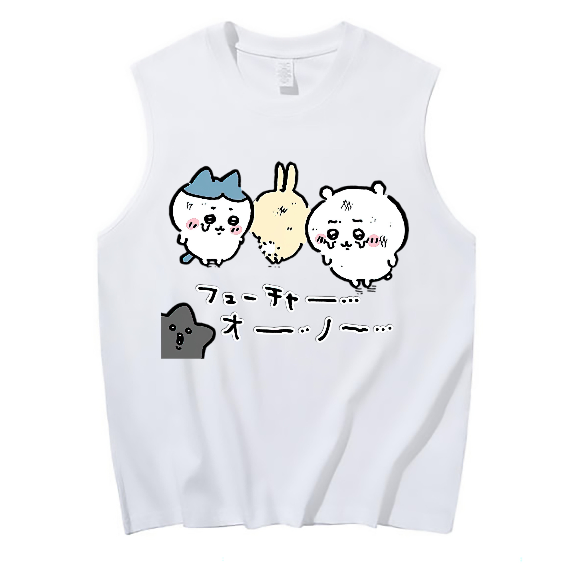 （画像用） ちいかわ ハチワレ Chii-kawa hachiware コットン100％タンクトップ（フロントプリント）