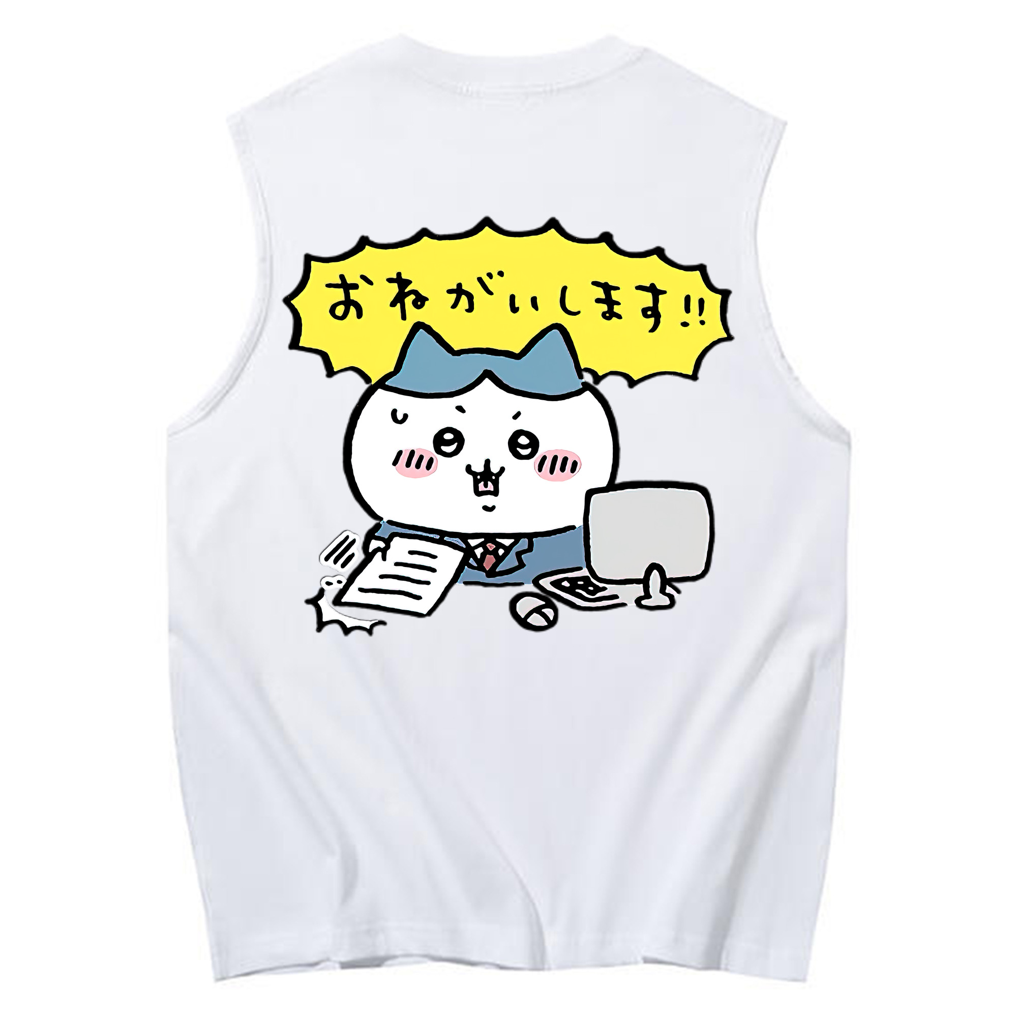 （画像用） ちいかわ ハチワレ Chii-kawa hachiware コットン100％タンクトップ（背面プリント）