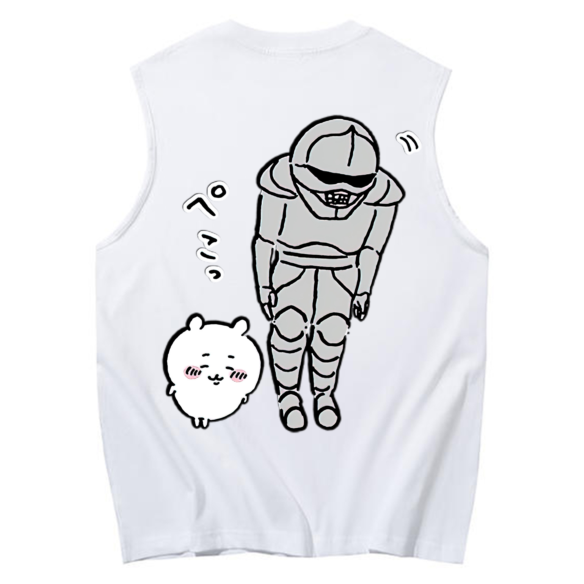 （画像用） ちいかわ 労働の鎧さん Chii-kawa Mr. Armor of Labor コットン100％タンクトップ（背面プリント）