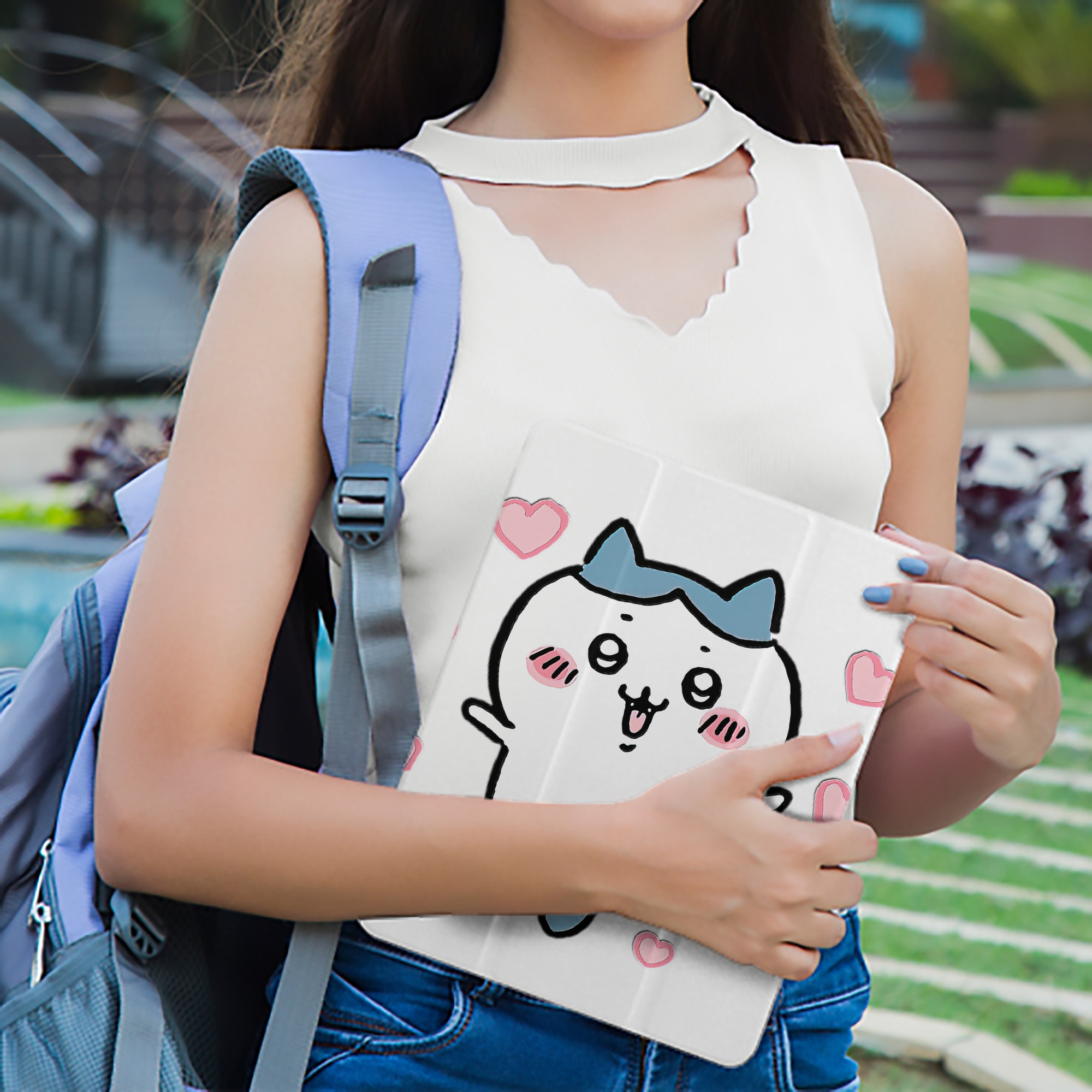 ちいかわ ハチワレ Chii-kawa hachiware IPad ケース ペン収納付き 三つ折りスタンド PUレザー×シリコン 対応機種9.5/10.5/10.9インチ