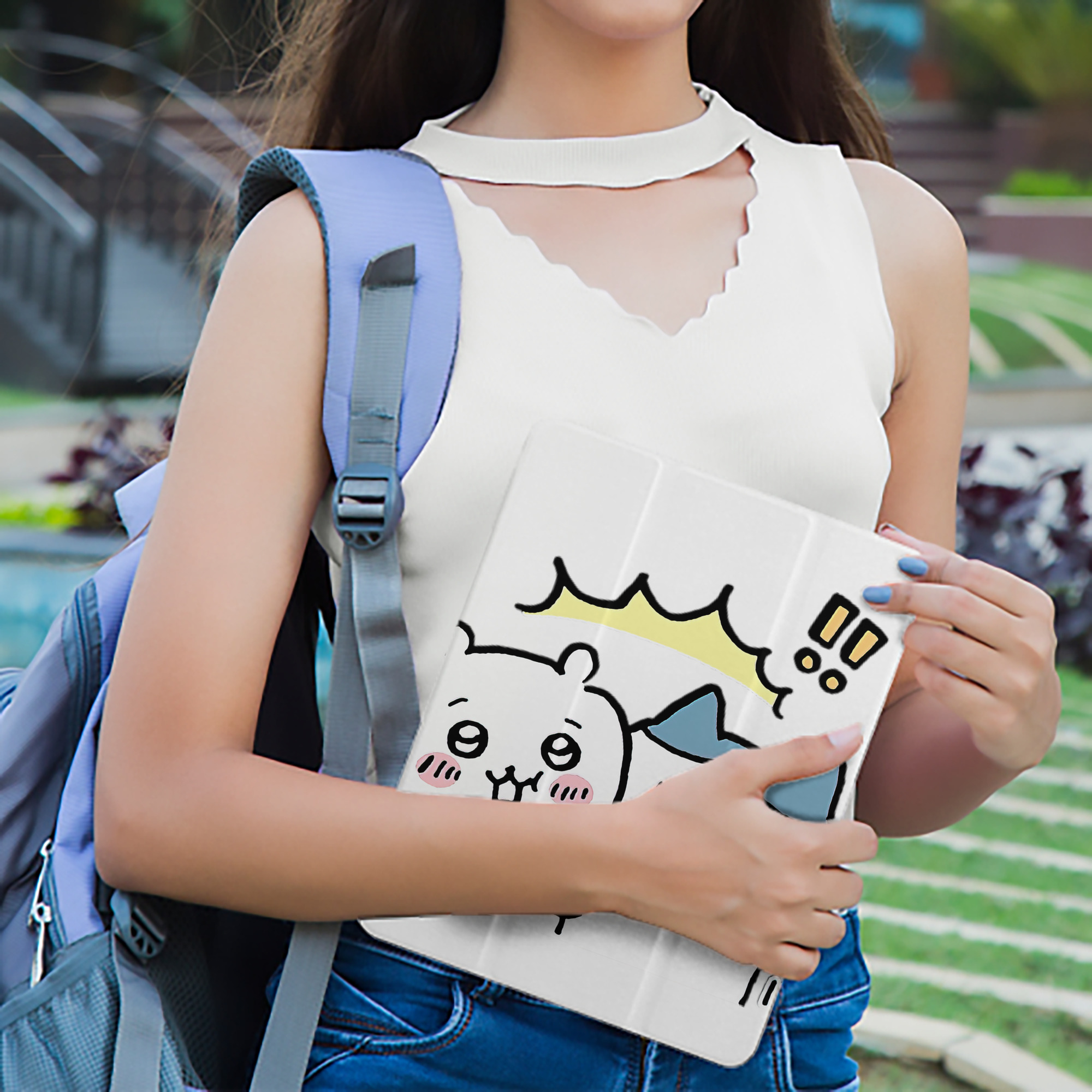 ちいかわ ハチワレ Chii-kawa hachiware IPad ケース ペン収納付き 三つ折りスタンド PUレザー×シリコン 対応機種9.5/10.5/10.9インチ