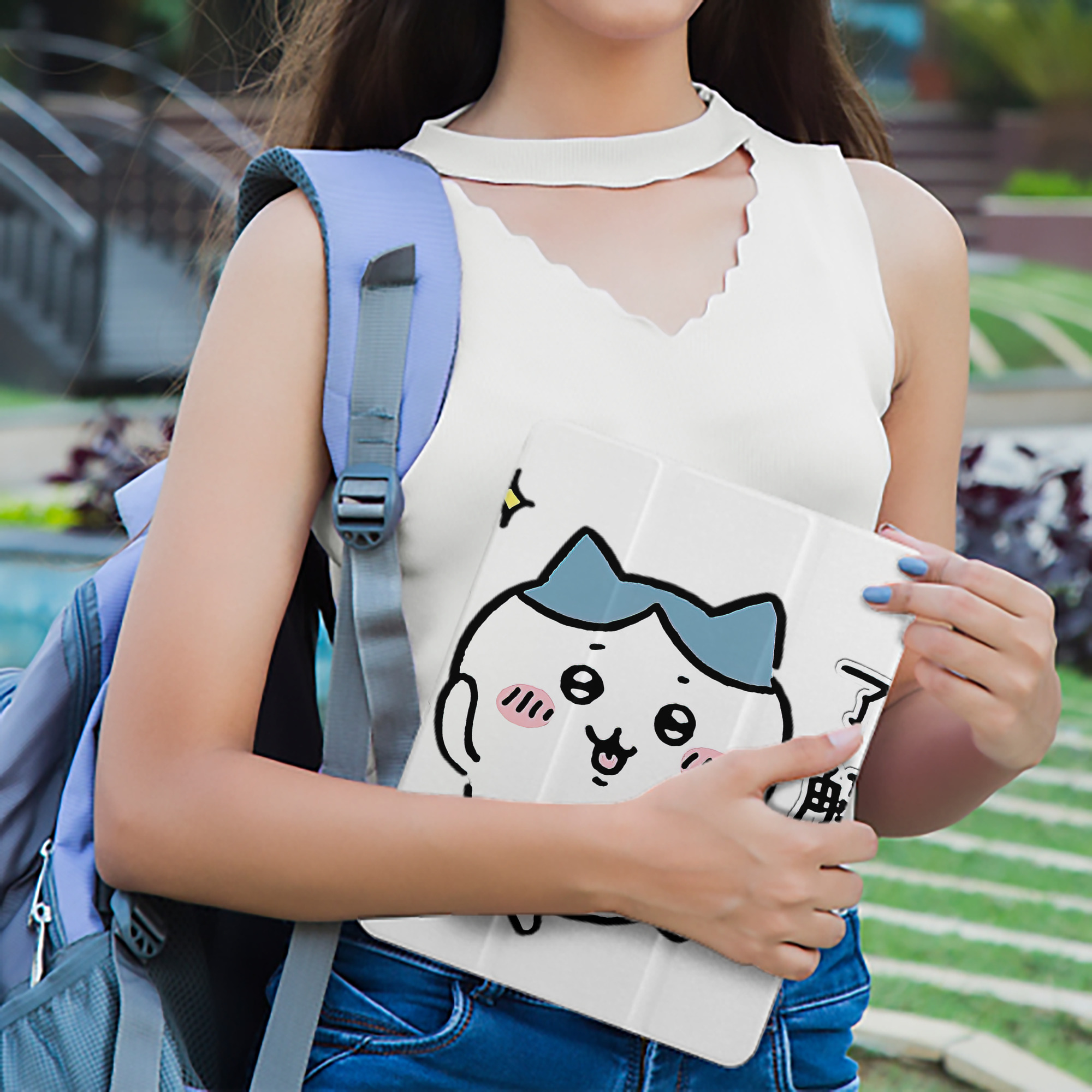 ちいかわ ハチワレ Chii-kawa hachiware IPad ケース ペン収納付き 三つ折りスタンド PUレザー×シリコン 対応機種9.5/10.5/10.9インチ