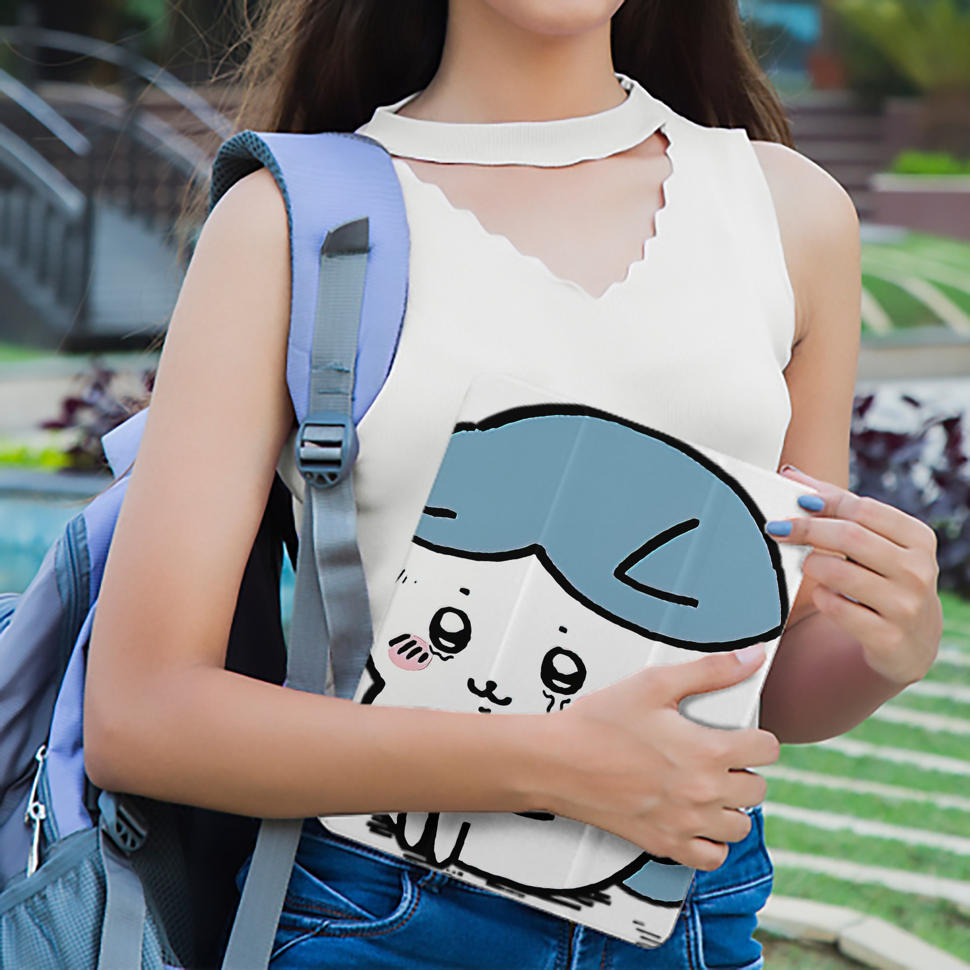 ちいかわ ハチワレ Chii-kawa hachiware IPad ケース ペン収納付き 三つ折りスタンド PUレザー×シリコン 対応機種9.5/10.5/10.9インチ