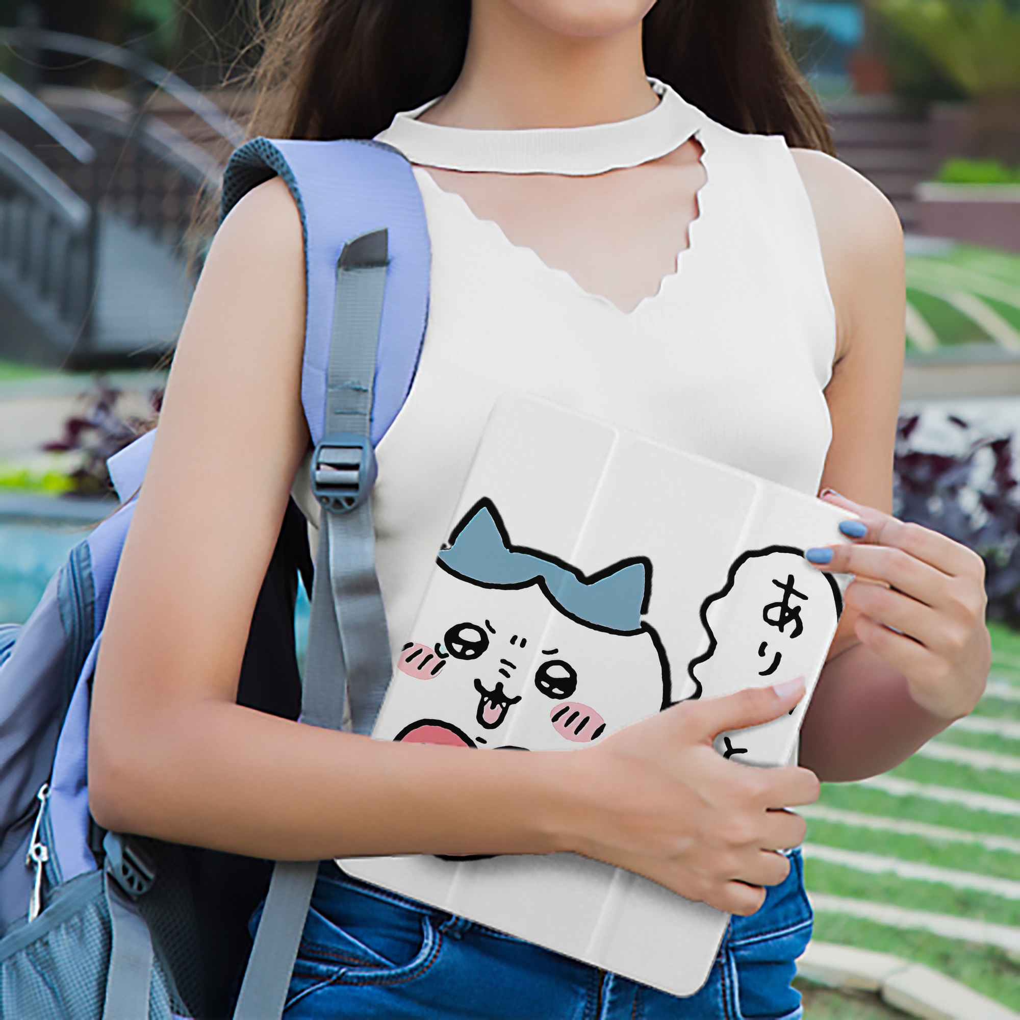 ちいかわ ハチワレ Chii-kawa hachiware IPad ケース ペン収納付き 三つ折りスタンド PUレザー×シリコン 対応機種9.5/10.5/10.9インチ